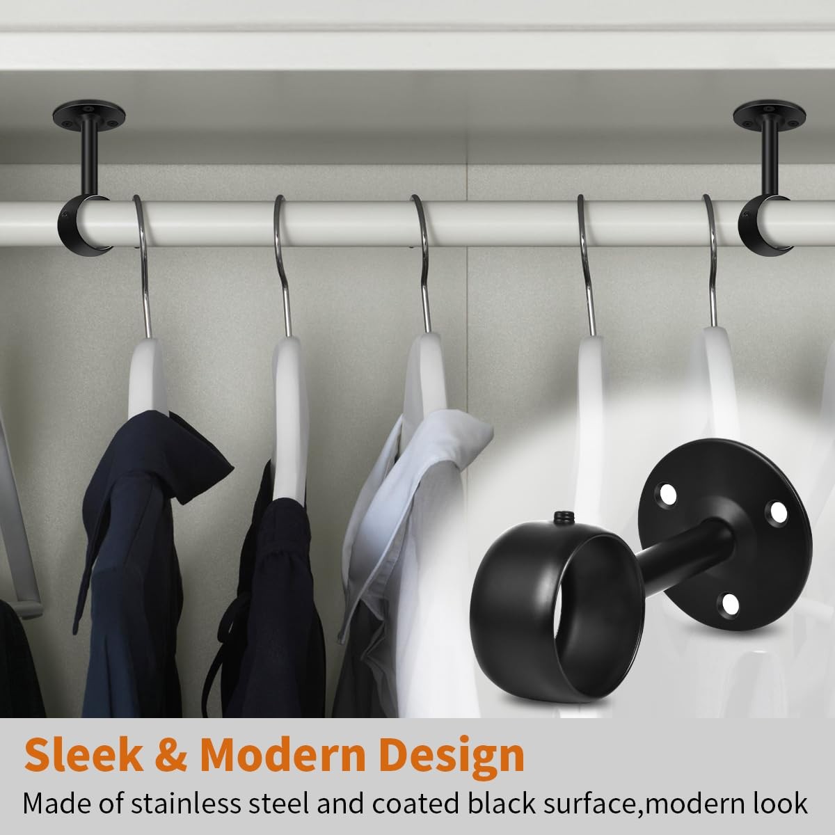 4 Pack Ceiling Curtain Rod Brackets Heavy Duty Hooks for 1-1/4 Inch Rods
