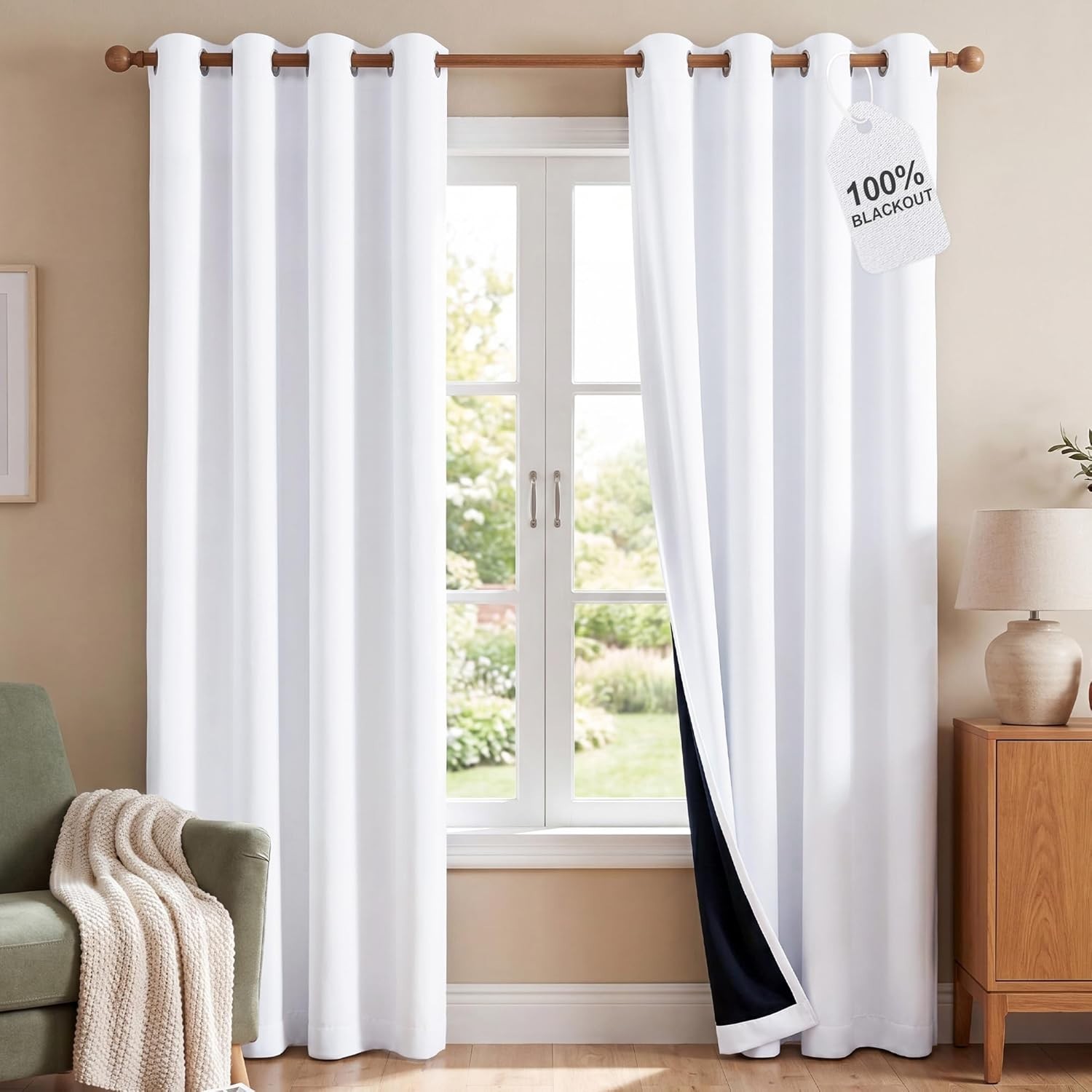 100% Blackout Window Curtain Panels, Cold and Full Light Blocking Drapes with…