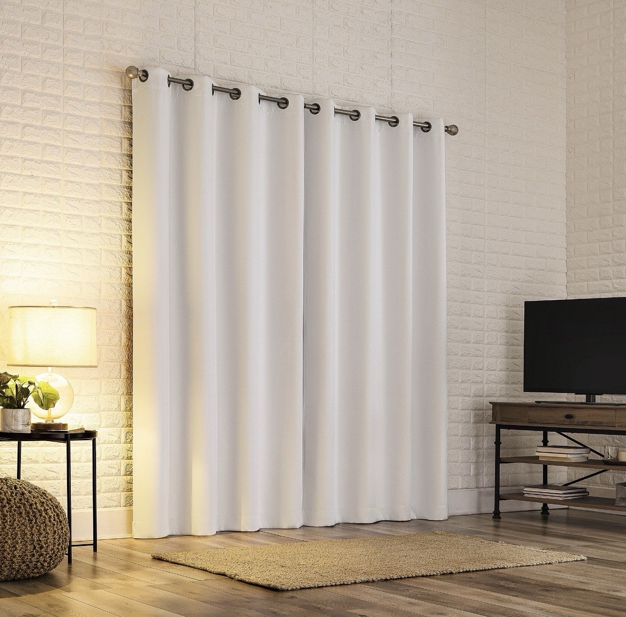2 Panels SunZero Broderick Theatre Grade Total Blackout Curtains 52″ x 84” White