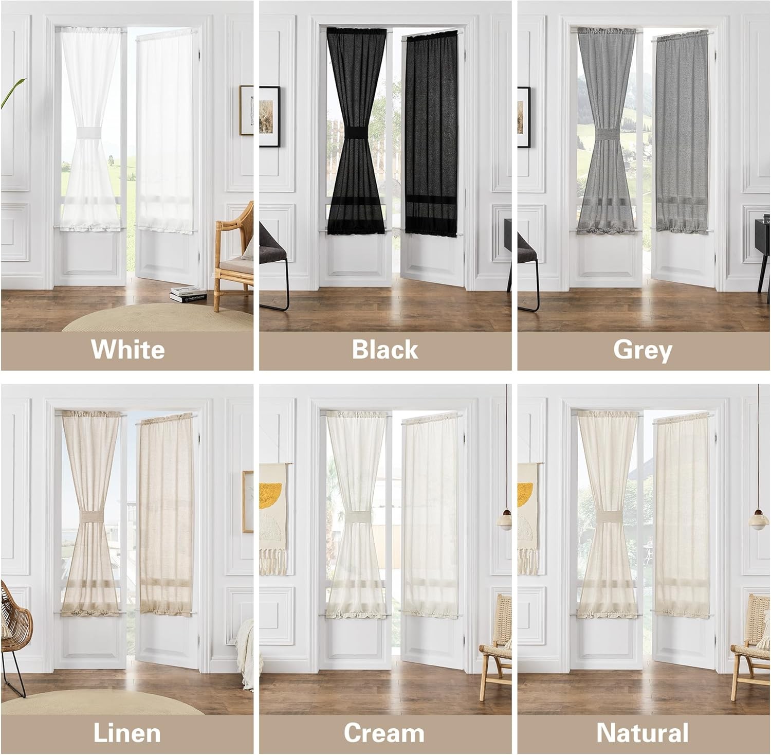 2 Pieces French Door Curtains Linen W35 x L72 Dual Rod Pocket Light Coffee Semi