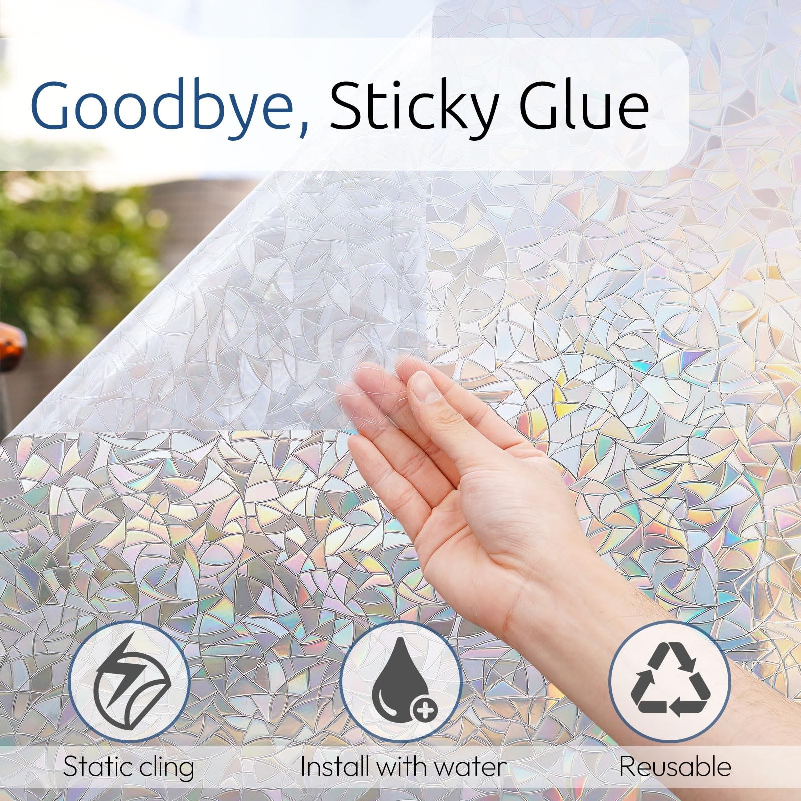 rabbitgoo Window Privacy Film Rainbow Decorative 17.5″ x 78.7″, Clear