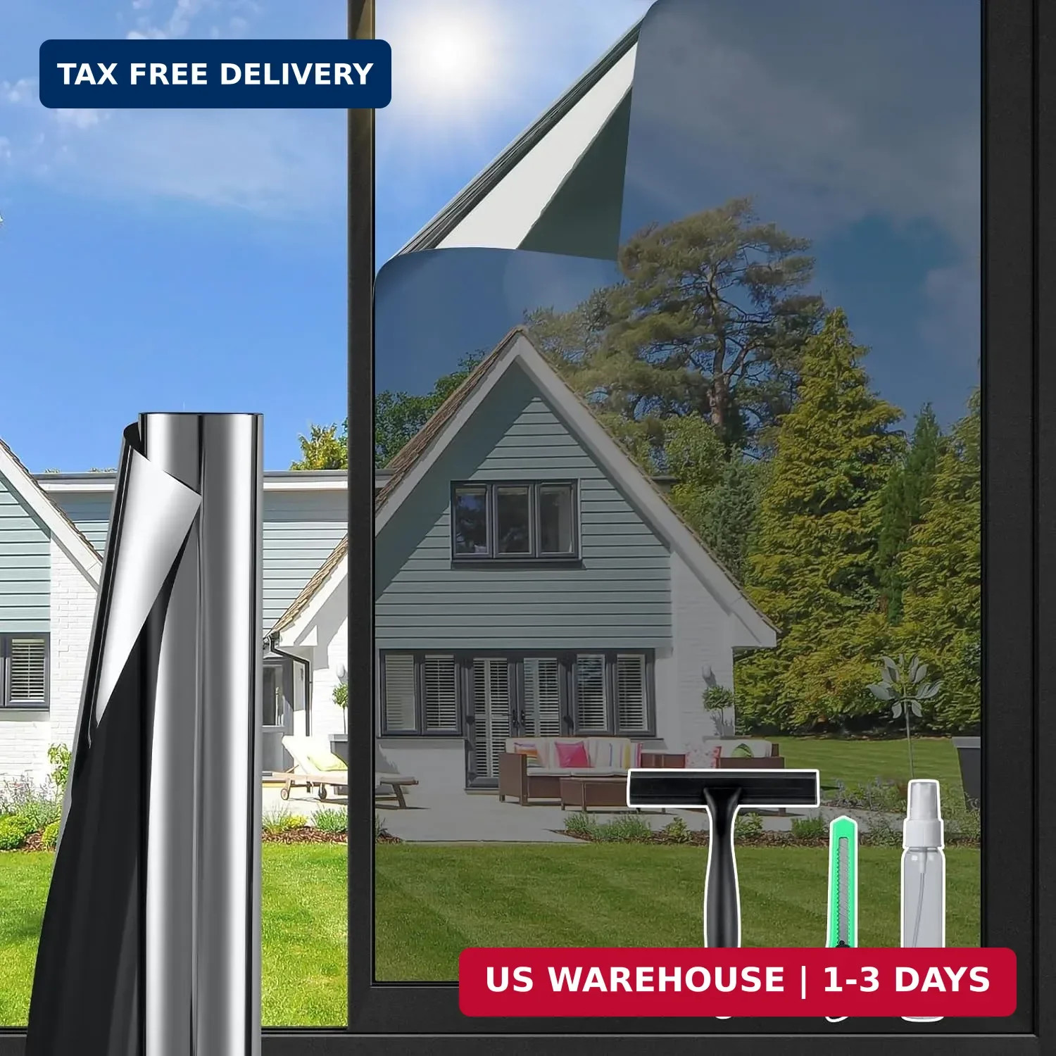 DOWELL One Way Window Privacy Film with Tools, Black Silver 17.5″ x 157.5″ | Win