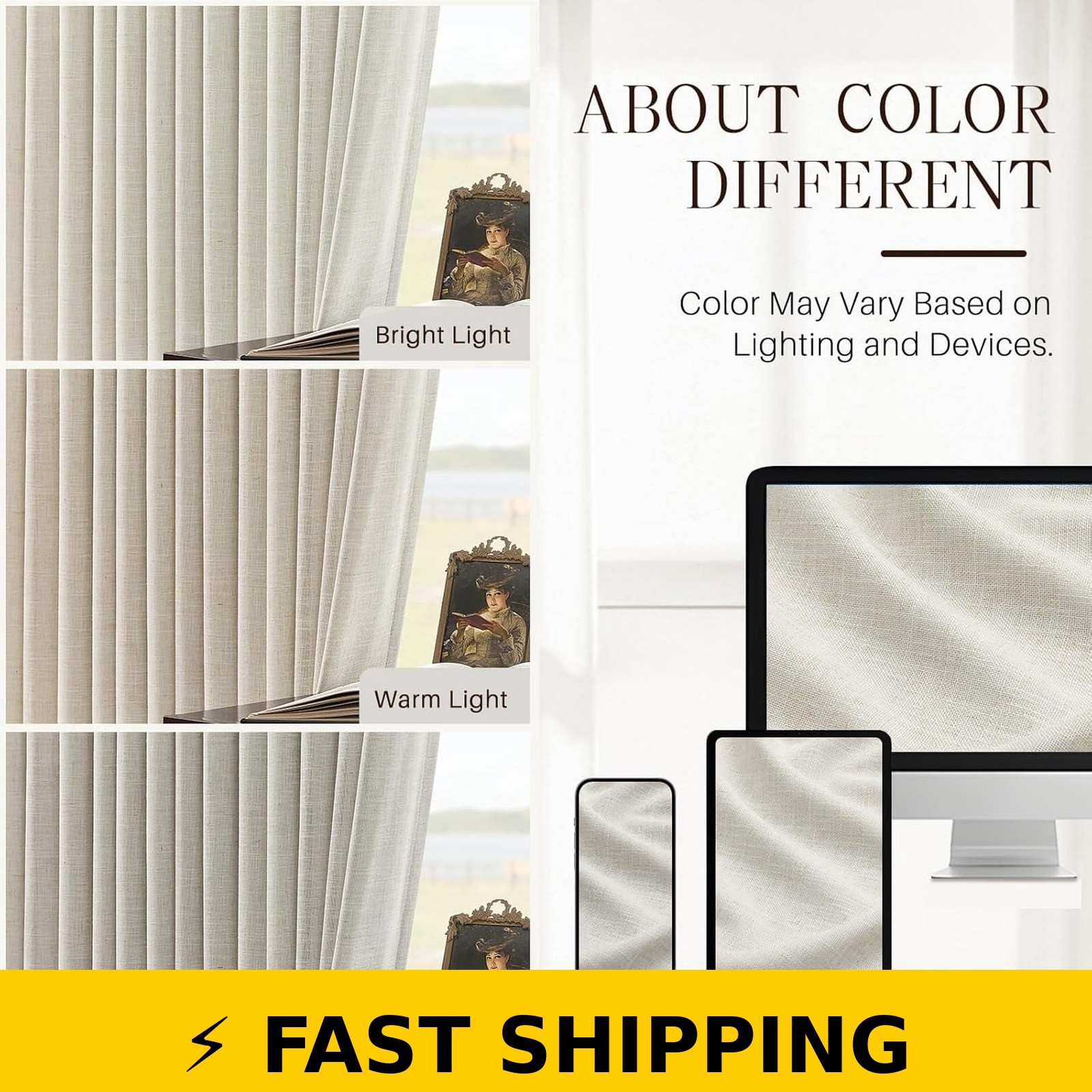 NALQET 100% Blackout Pinch Pleated Curtains 90″ Long Natural
