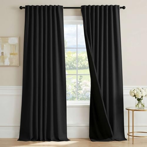 out Curtains 96 Inch Length 2 Panels Set for 52″W x 96″L (Pack of 2) Black