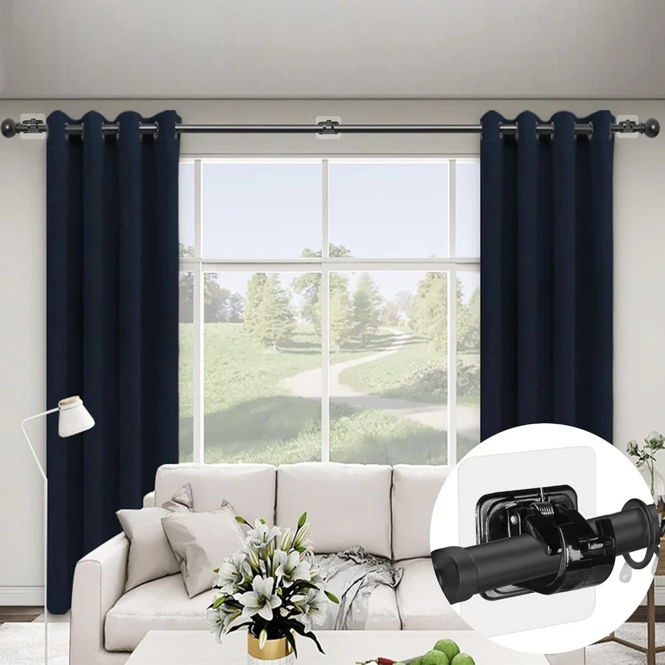 8 PCS No Drill Curtain Rod Brackets No Drilling Self Adhesive Curtain Rod Holder
