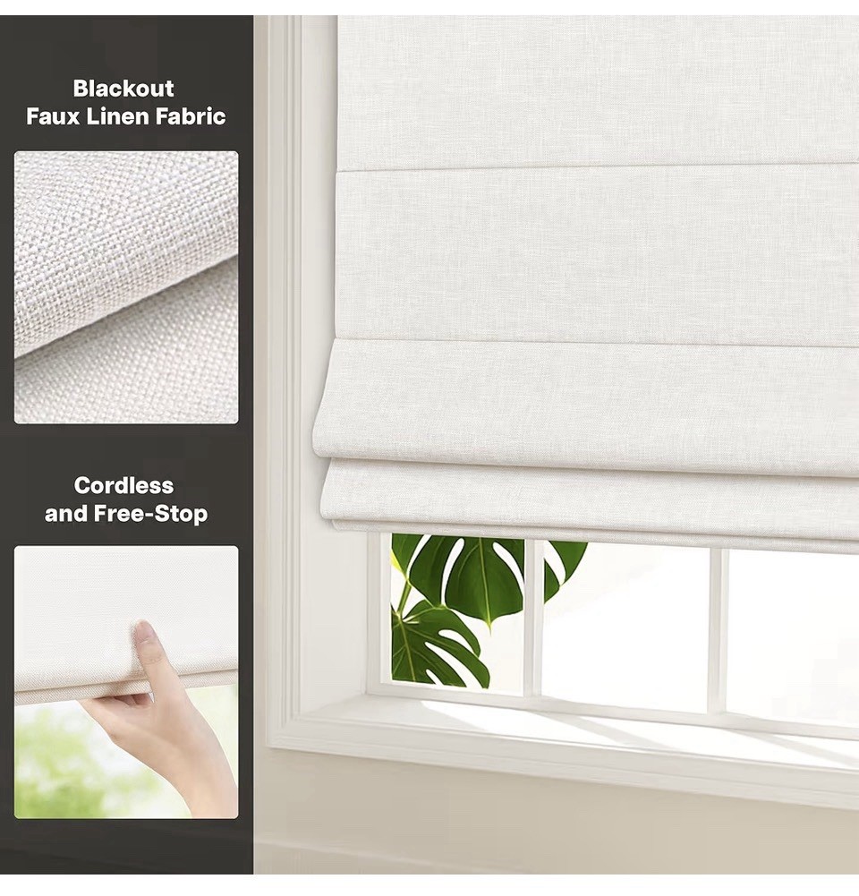 LazBlinds Cordless Blackout Roman Shade 24×72 White No Drill Thermal Blind