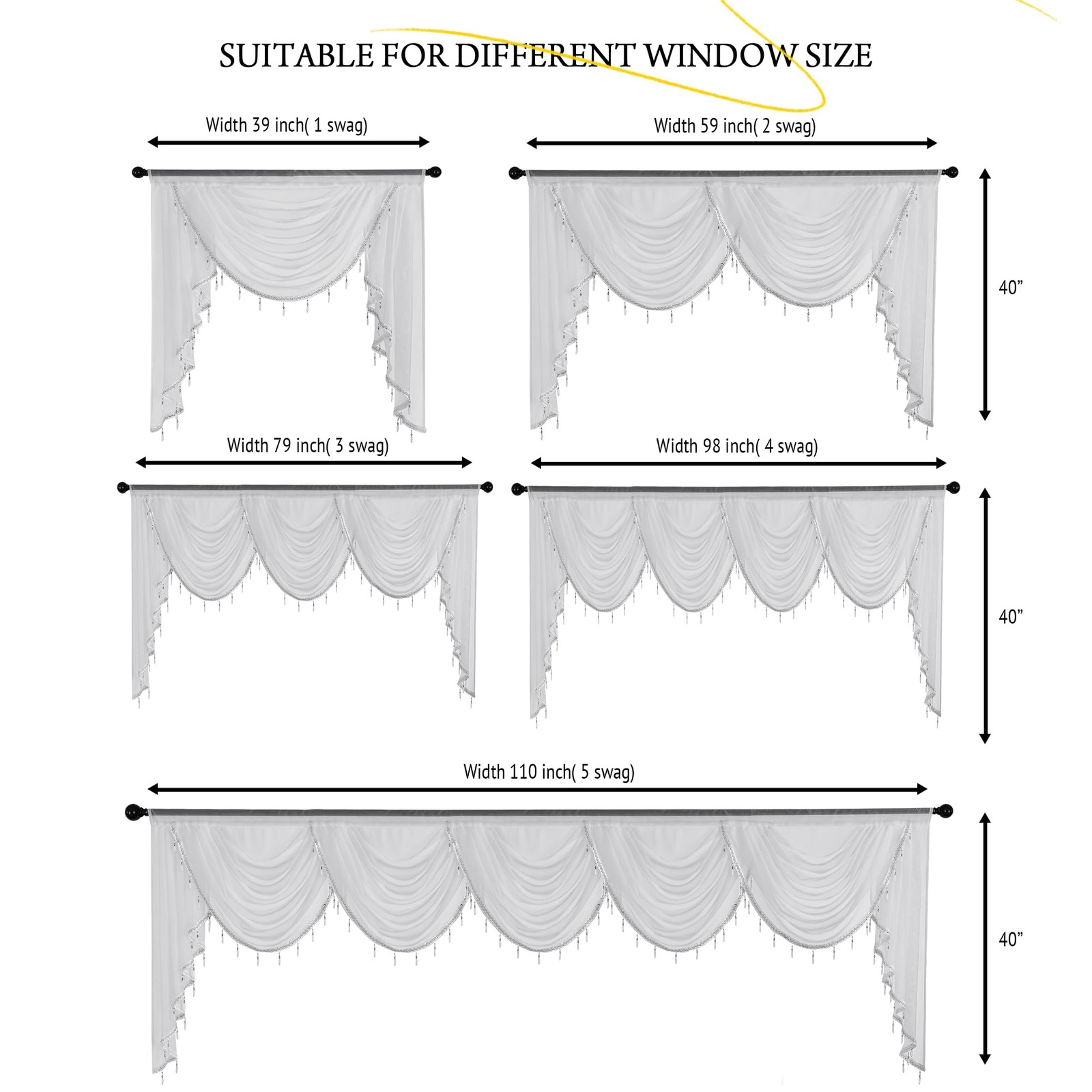 Swag Valances for Kitchen Window, Home Decoration Waterfall Curtain Valances …