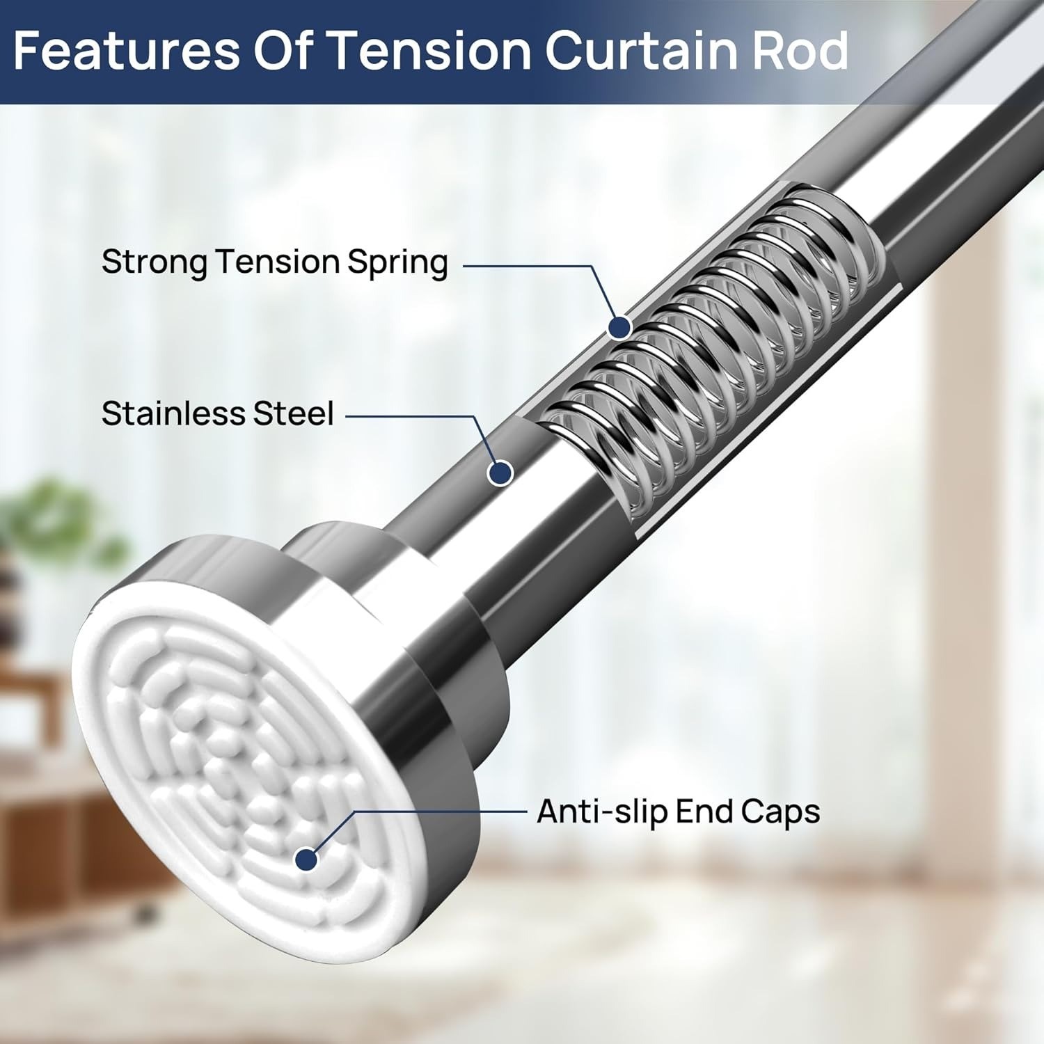ENJOYBASICS 2 Pack Adjustable Spring Tension Curtain Rods 32 to 66 in, Chrome