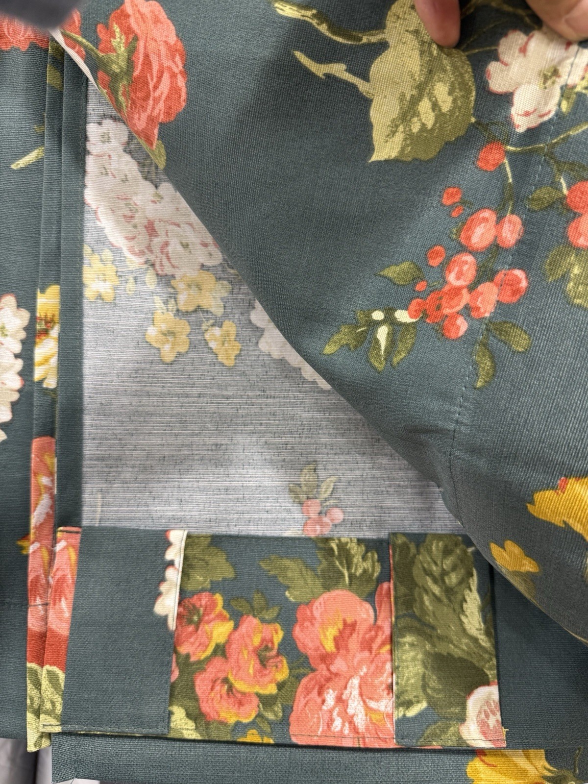 (2) Laura Ashley Rosemore Multi Floral Green Pole Top Back Tab Panel 96” New~