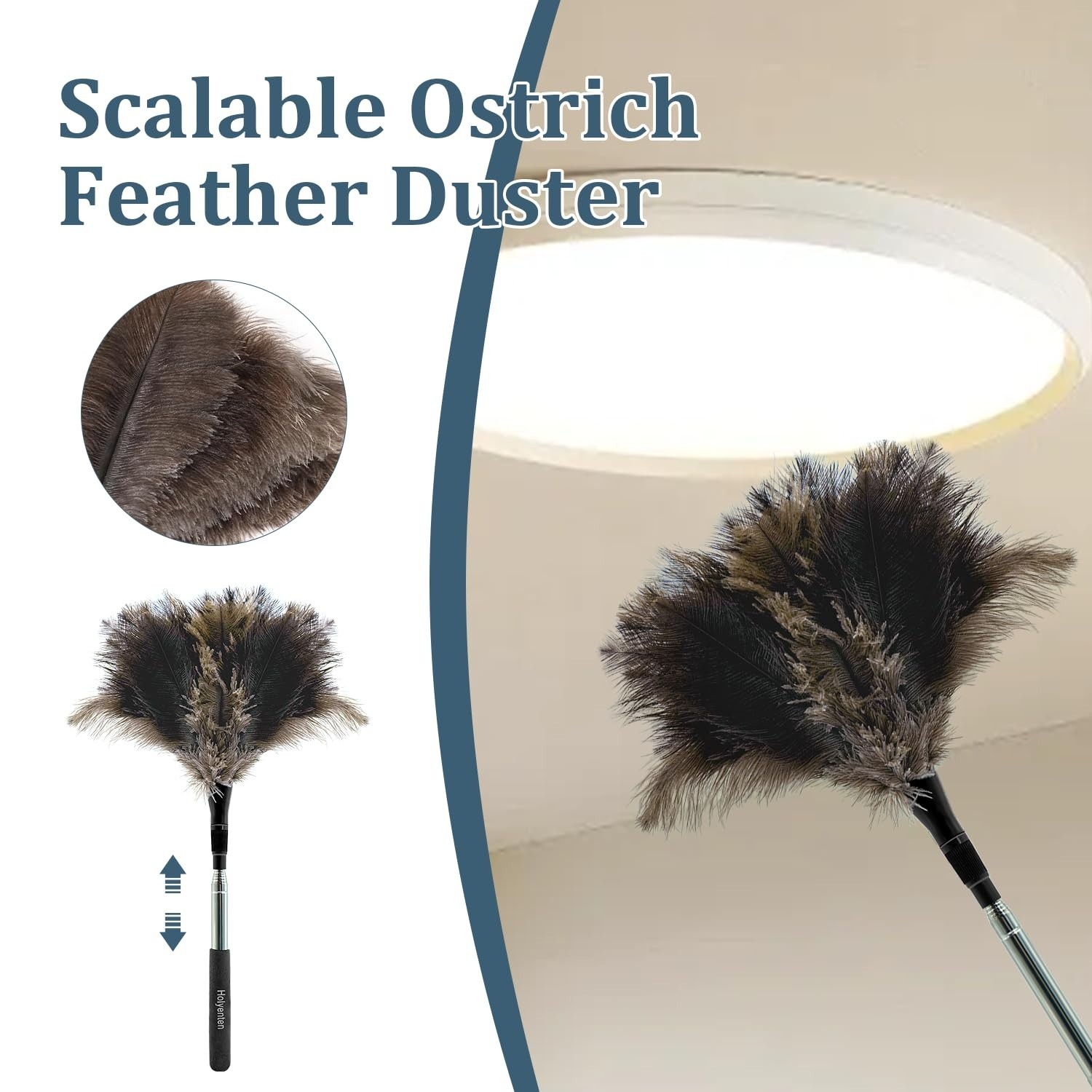 47in Extendable Feather Duster Soft Long Handle for Ceiling Fans Blinds Dust