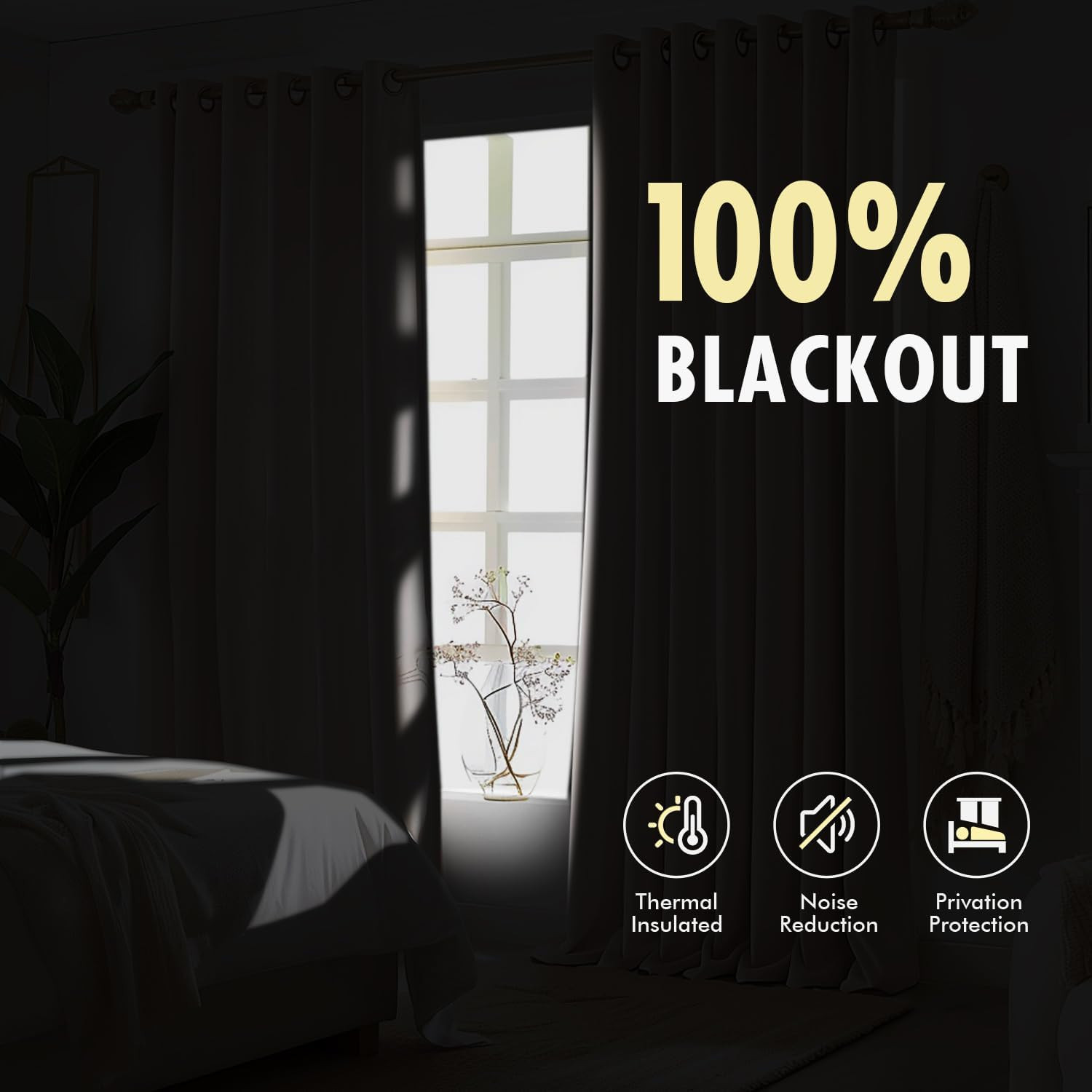 Natural Pinch Pleated 100% Blackout Linen Curtains 90 Inch Length 2 Panels Set,