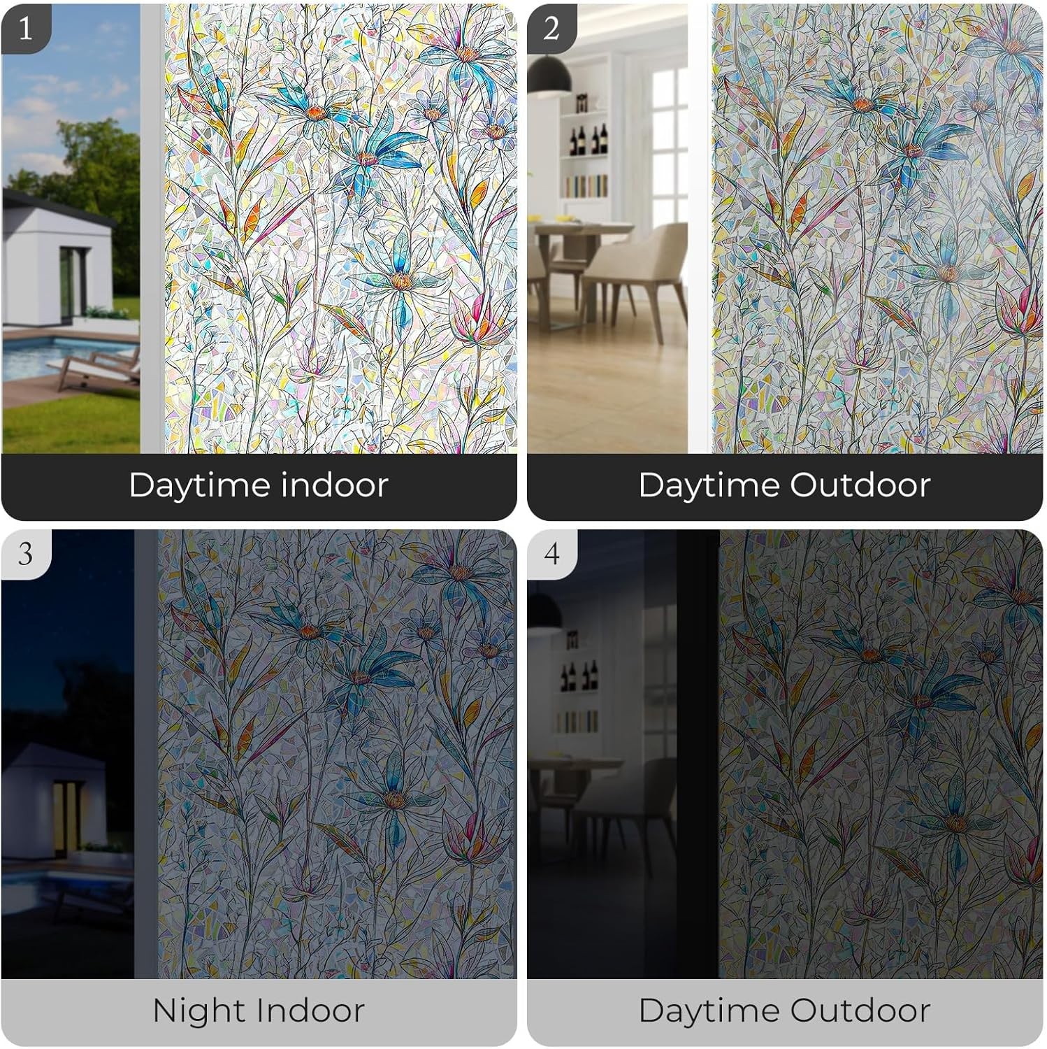 Window Privacy Film, Stained Glass Decorative Static Cling, Removable Laser S…