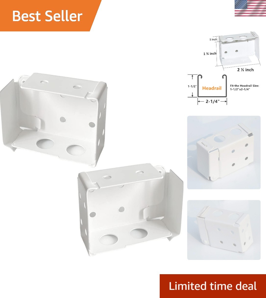 Sturdy Alloy Steel Blind Mounting Brackets for 1-3/4″ Headrail – 2 Pcs