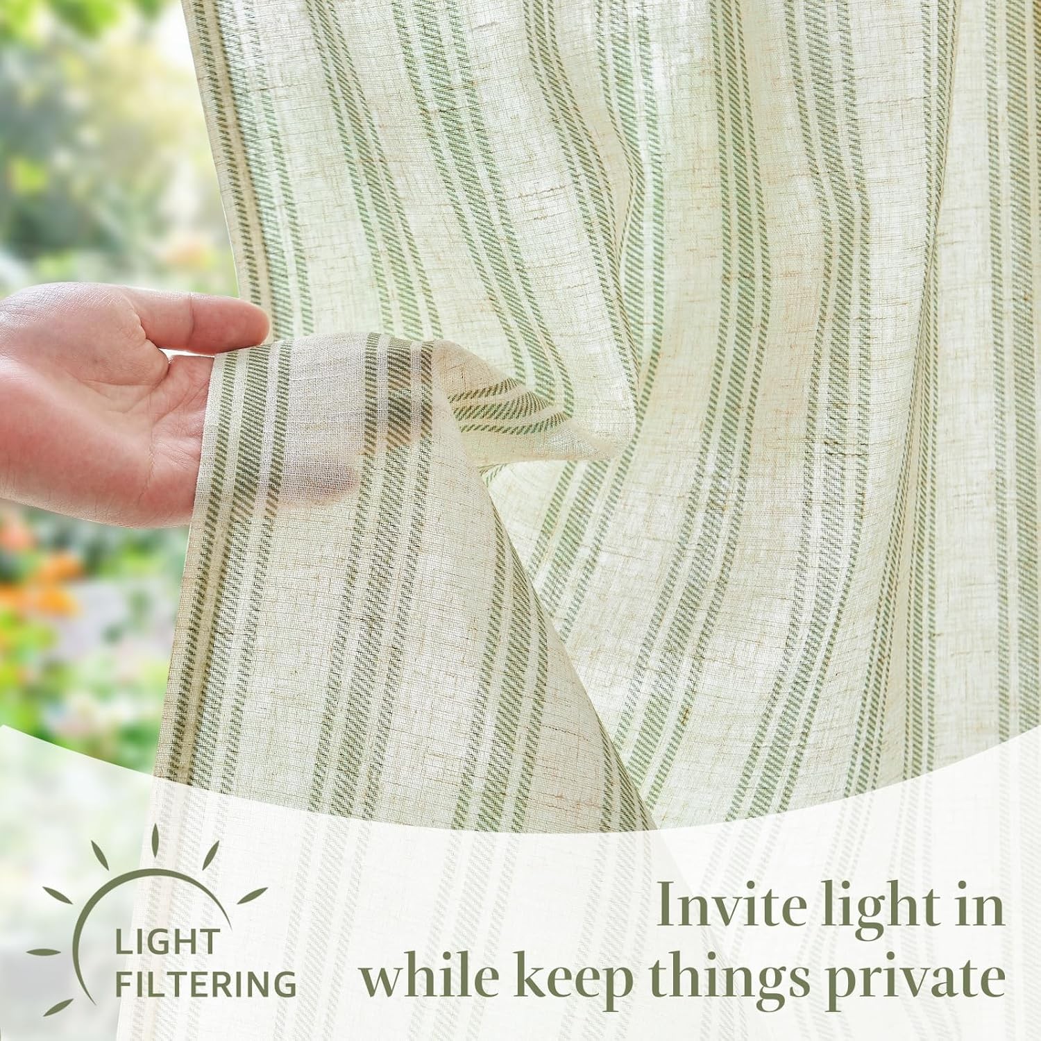 Striped Linen Kitchen Curtains 24 Inch Cafe Tier Curtains Balanced Stripe