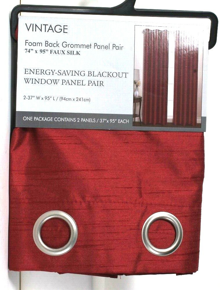 United Vintage Blackout 37″ X 95″ Burgundy Faux Silk Polyester Window Panel Pair