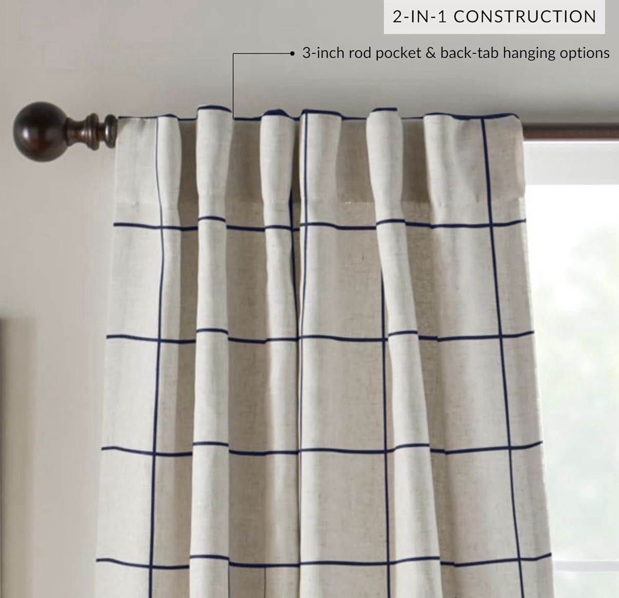 Brighton Indigo Windowpane Plaid Rod Pocket Blackout Window Panel 52×95 NWT