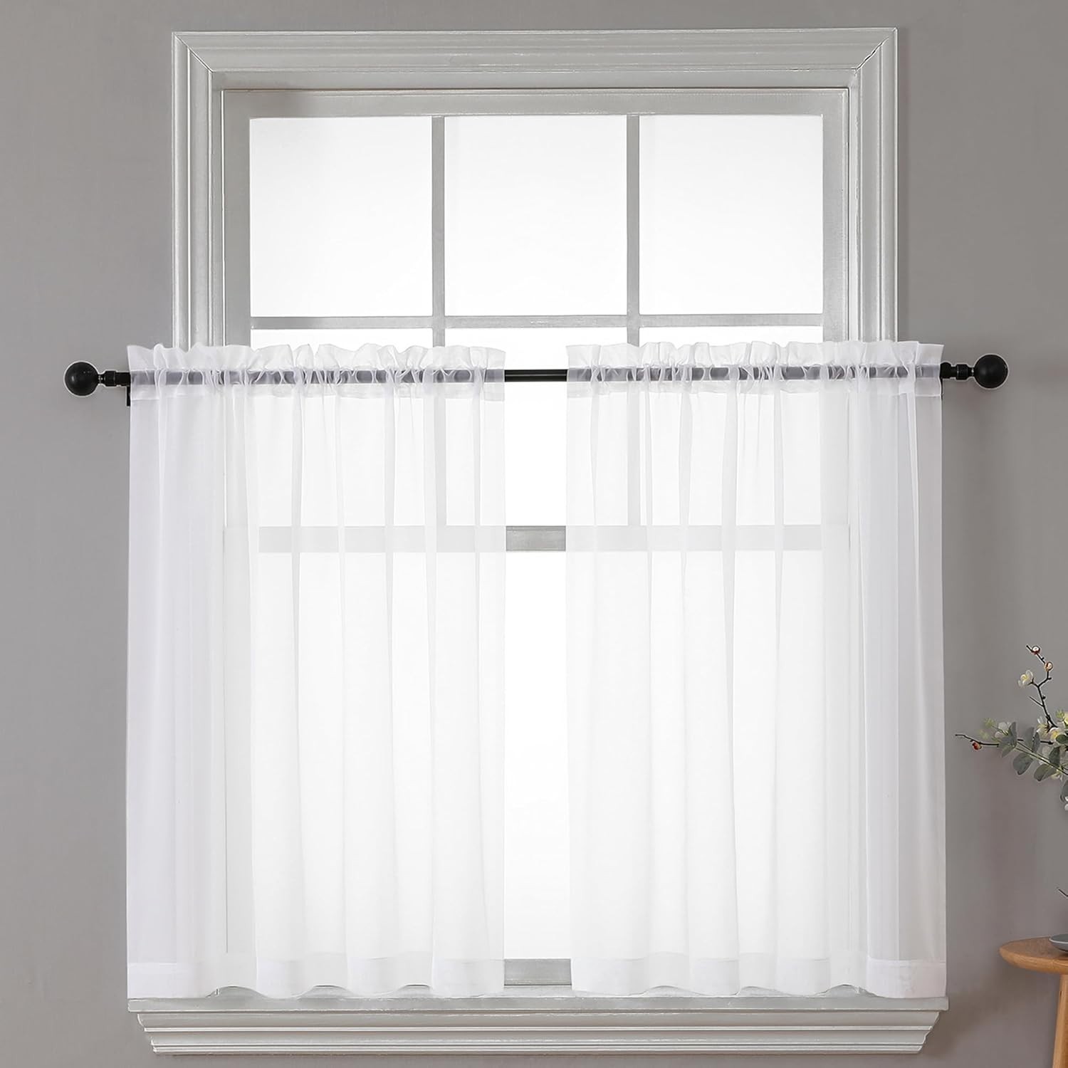 Sheer Curtains 30 inch Length 2 Panels, Light 42″W x 30″L (Pack of 2) White