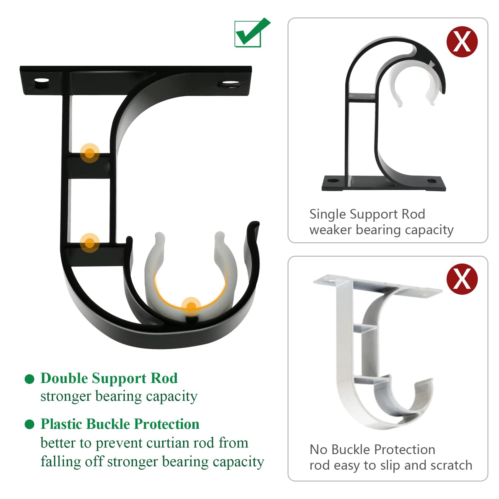 TOKPLNU Ceiling Curtain Rod Bracket, 4 Pack Heavy Duty Curtain Rod Holders, A…