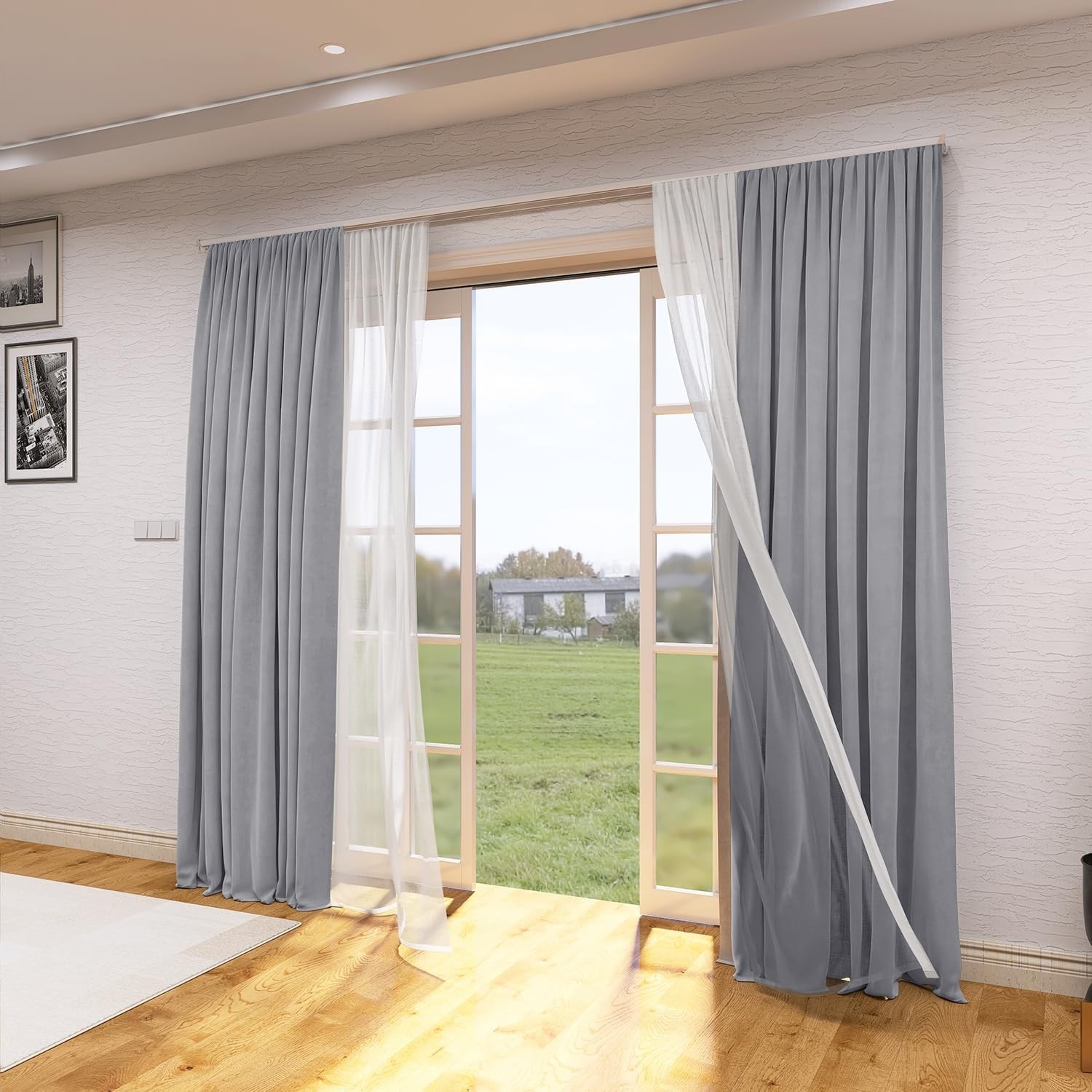 (2- pack) Z-line Heavy-Duty Curtain Track Ceiling Mounting (White 6.6ft) x 2