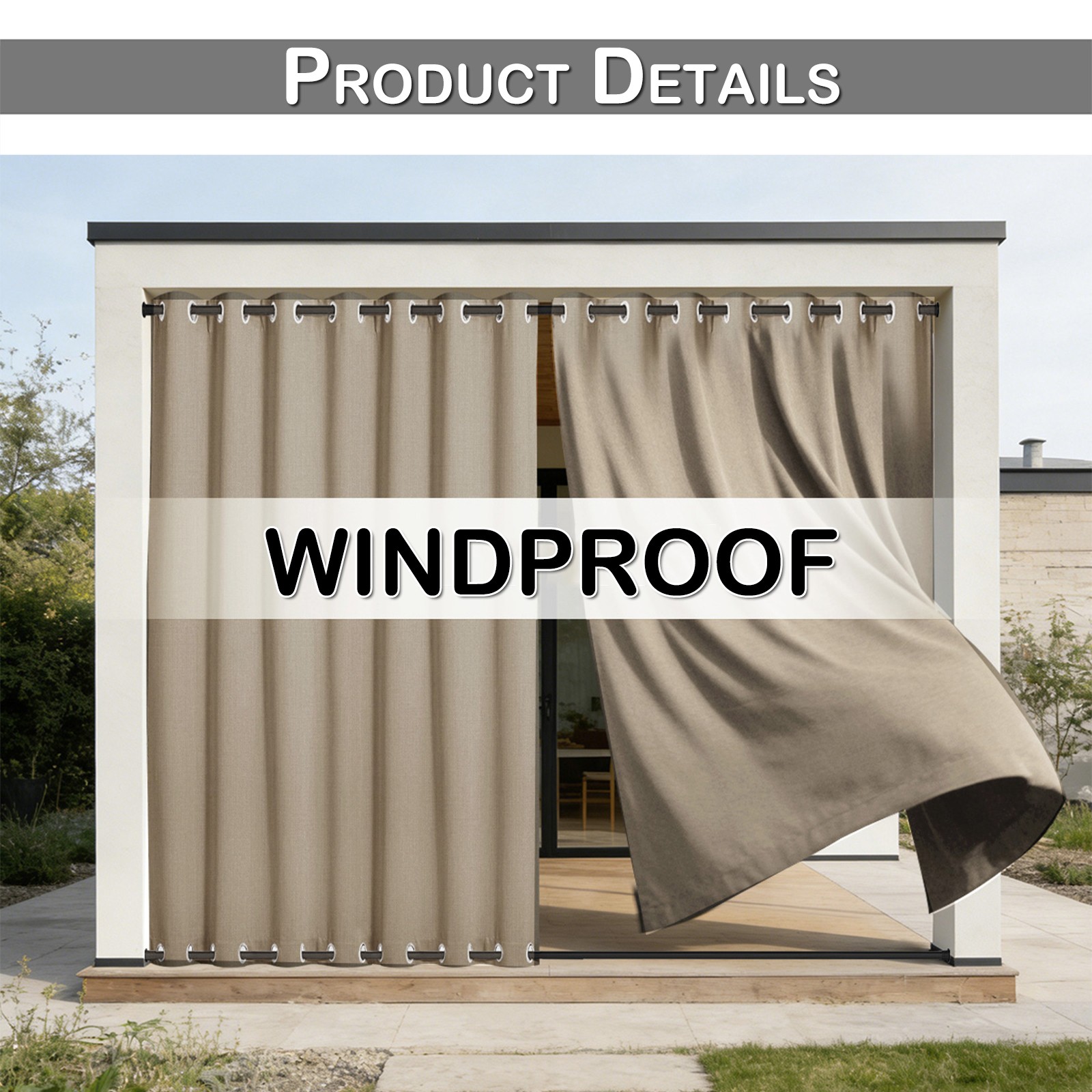 Outdoor Curtains for Patio Waterproof & Windproof Cordless Extra Wide Drapes