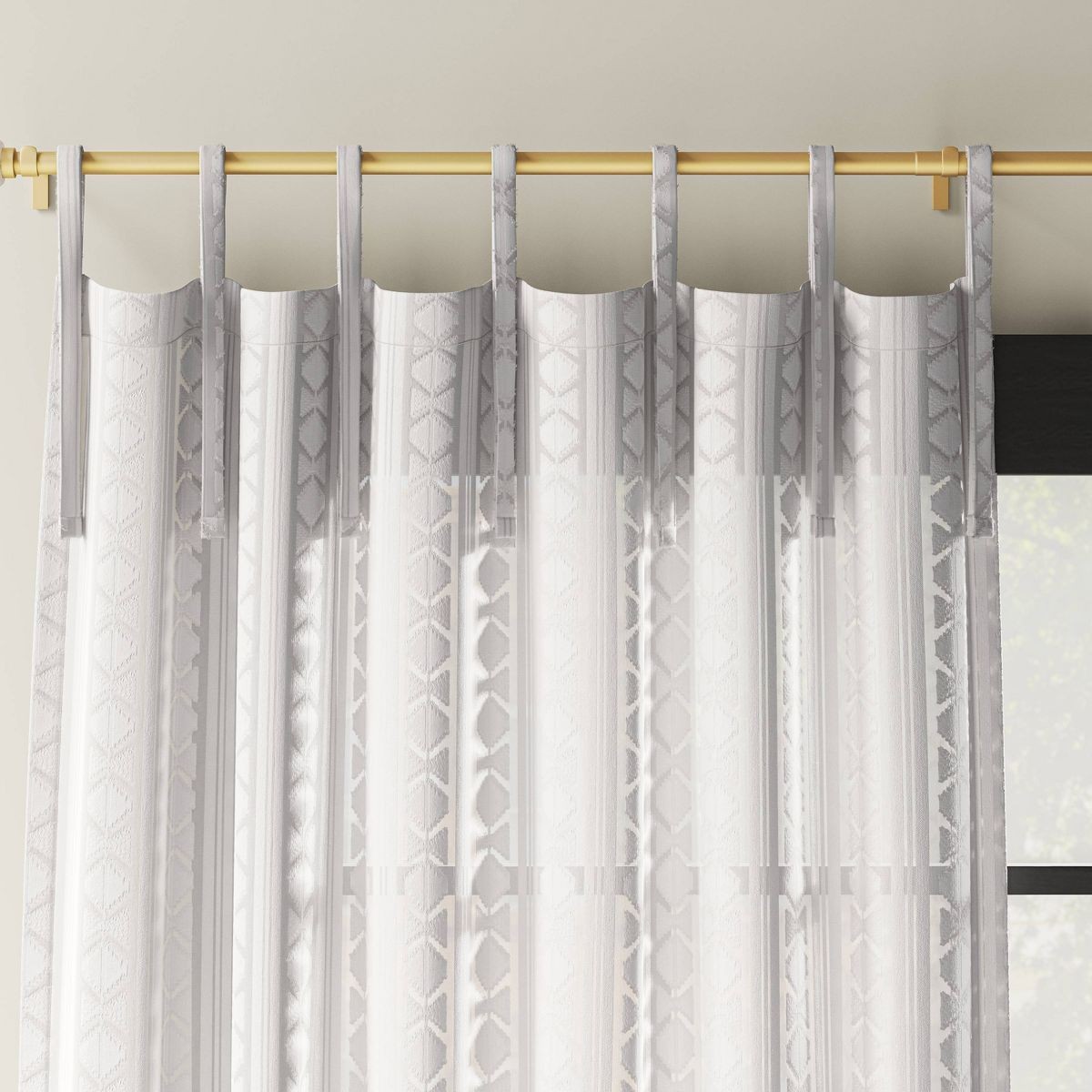 54″x84″ Light Filtering Boho Diamond Clip Curtain Panel White – Threshold™