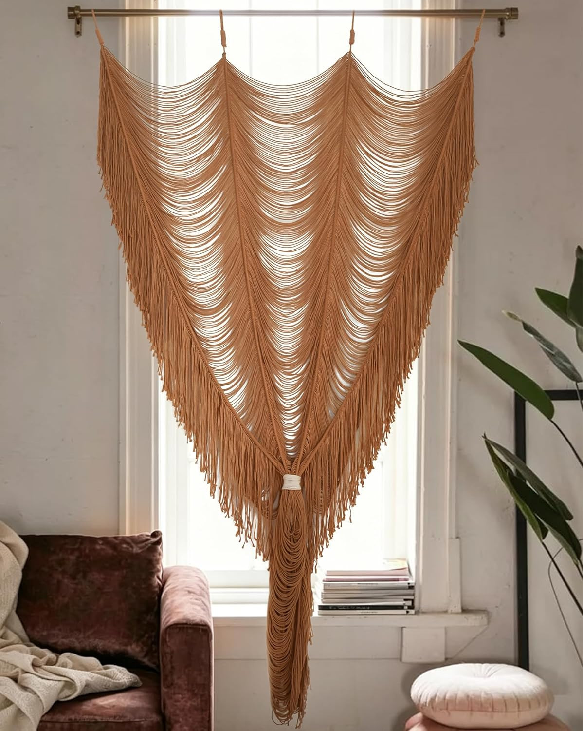 Macrame Curtain Boho Curtain Doorway Window Wall Decor Fiber Yarn Art Handwoven