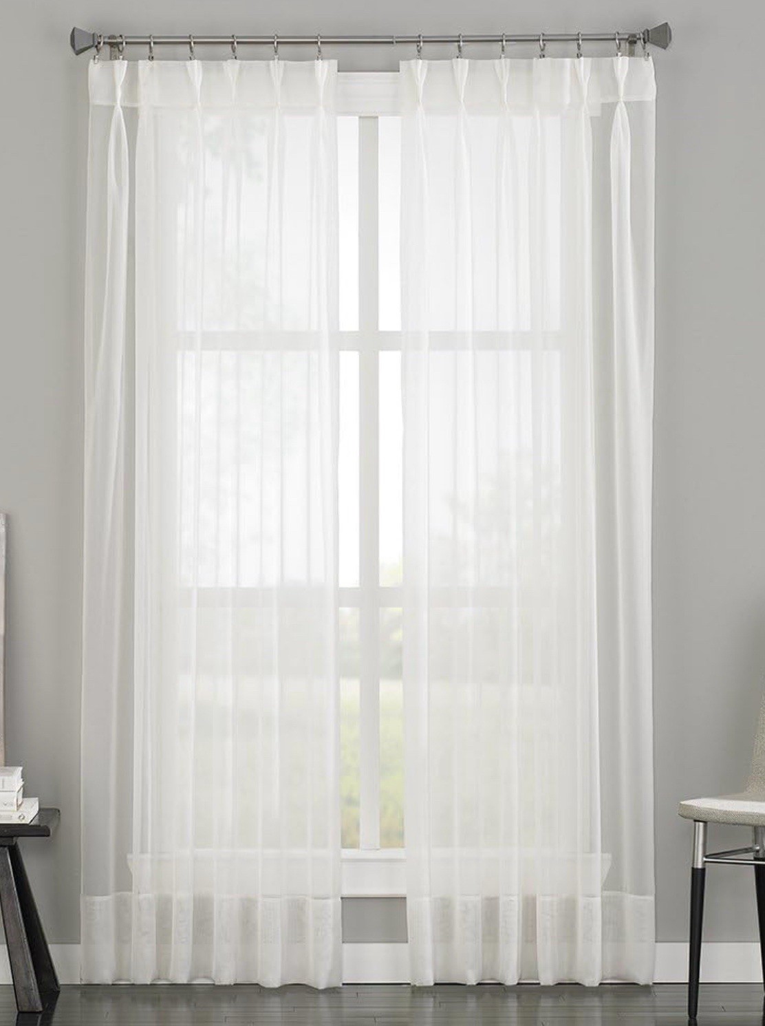 Curtain Works One Pinch Pleat/Back Tab Soho Voile 29in x 95in White Pair NWT