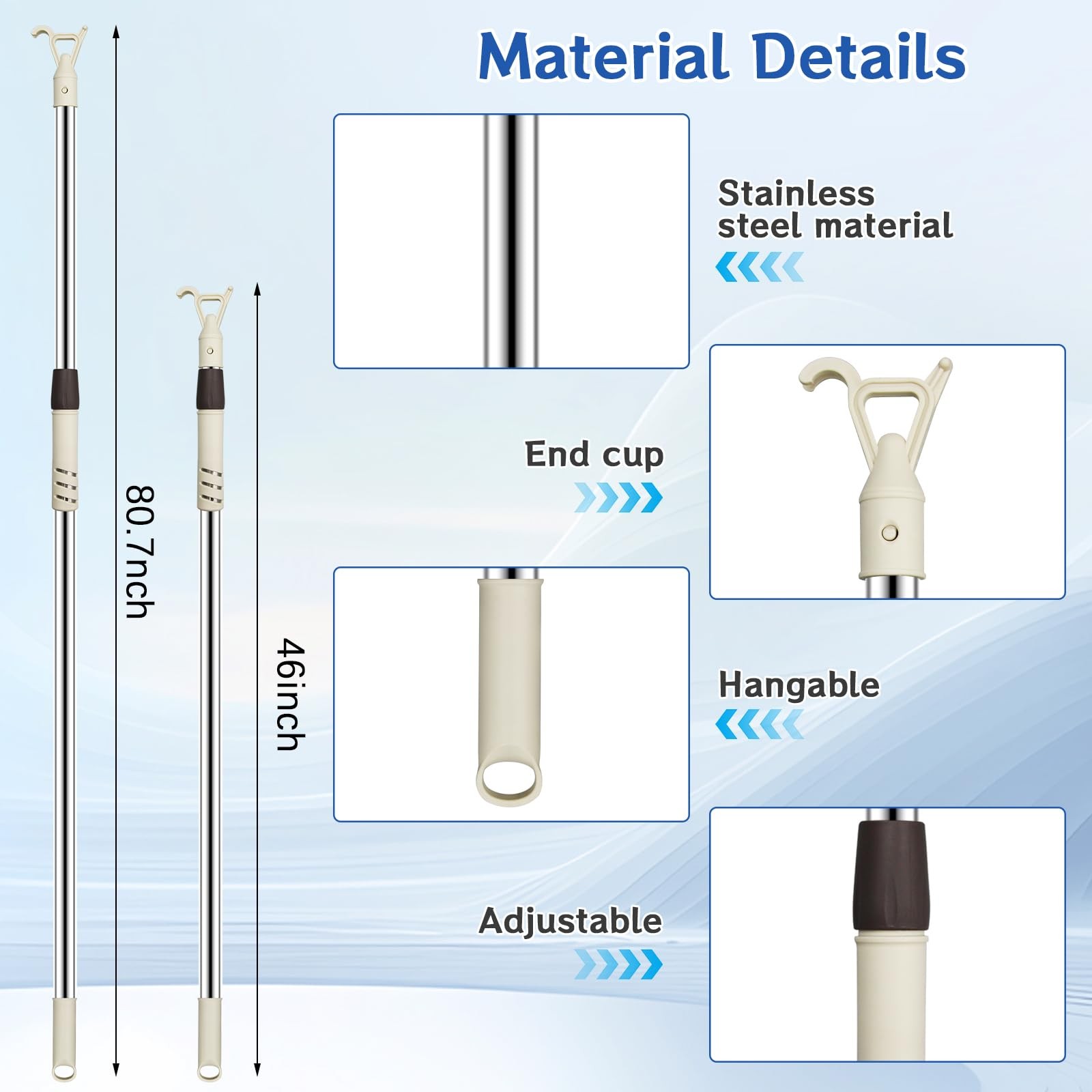 2Pcs Telescoping Skylight Rod Pole with Hook 46-80Inch Wand for Blinds Shutte…