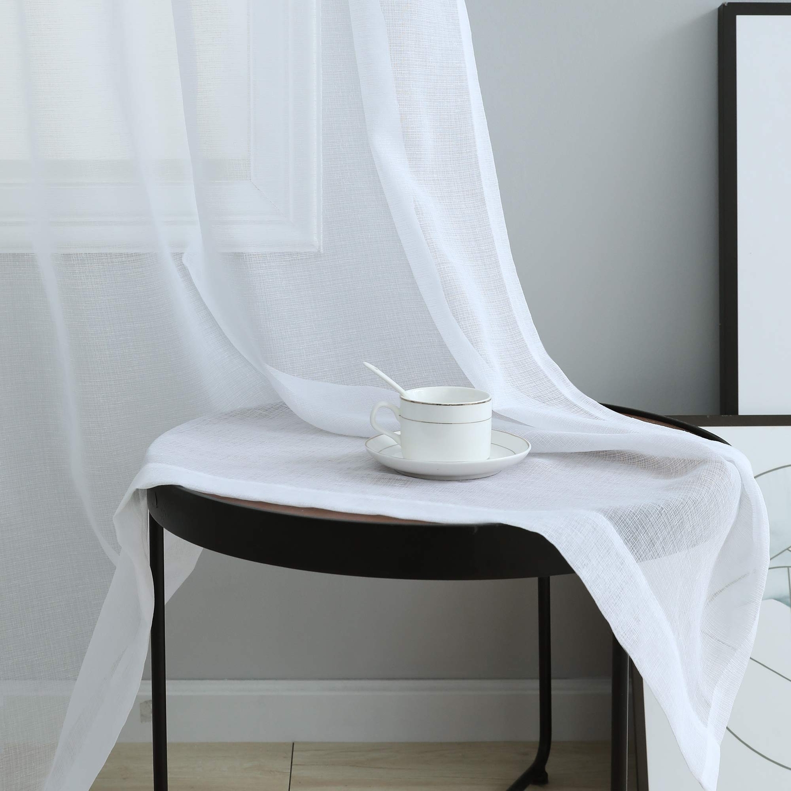 White Sheer Curtains 96 Inches Long For Living Room Decor 2 Panels Grommet Faux
