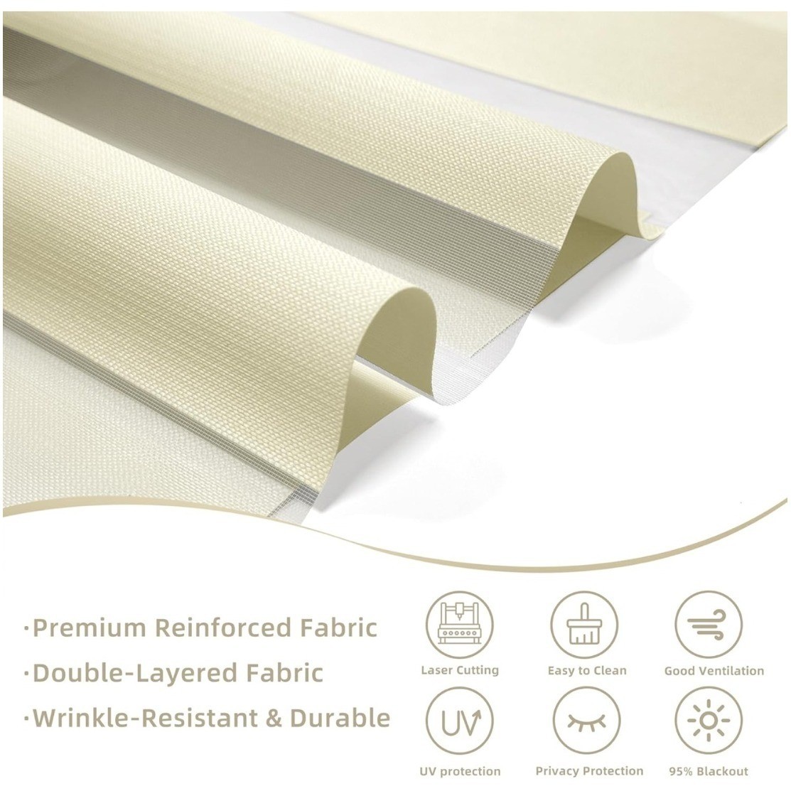 ChrisDowa Cordless Zebra Blinds 45W x 72H Beige Dual Layer Roller Window Shades