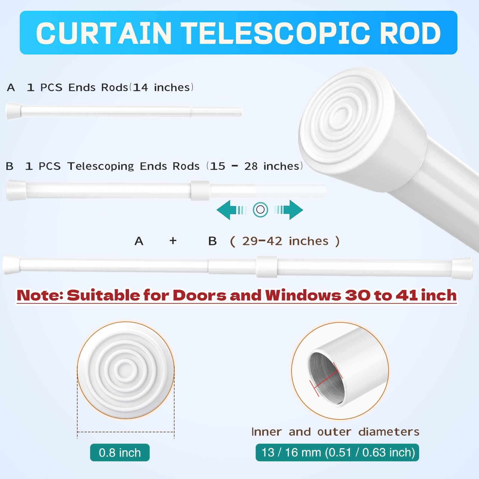 2 Pack Adjustable Spring Tension Rods 12-20 Inch No-Drill Curtain Rod