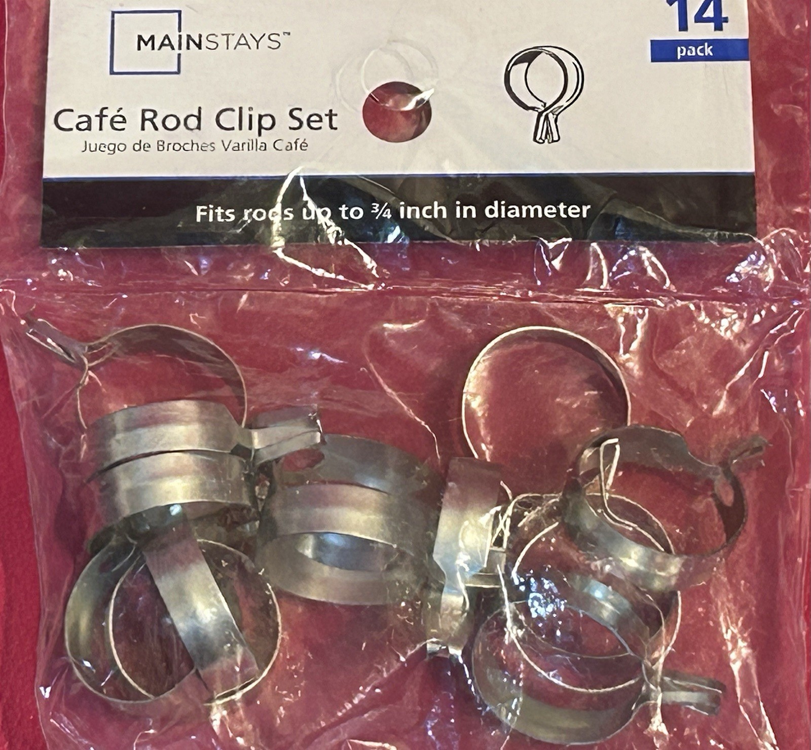 Mainstays Chrome Cafe Rod Clip Set, 14 Pack Fits 3/4 Inch Rod Grips Window Panel