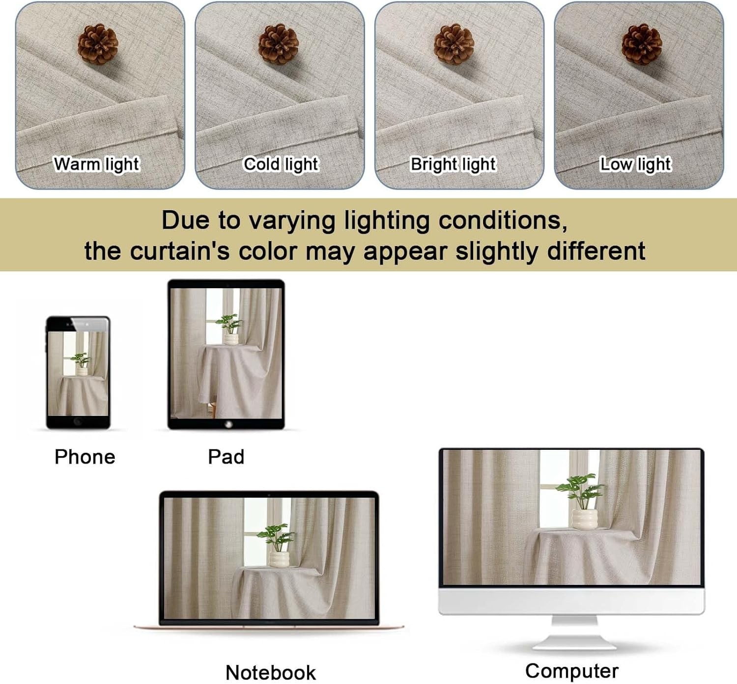 Linen Kitchen Window Curtains Tier 36 Inch Length 2 Panels, Faux Linen Textured