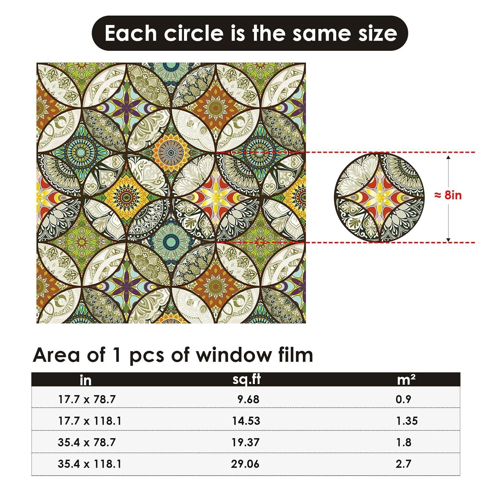 DKTIE Stained Glass Window Film 17.7″ x 78.7″ Non-Adhesive Privacy