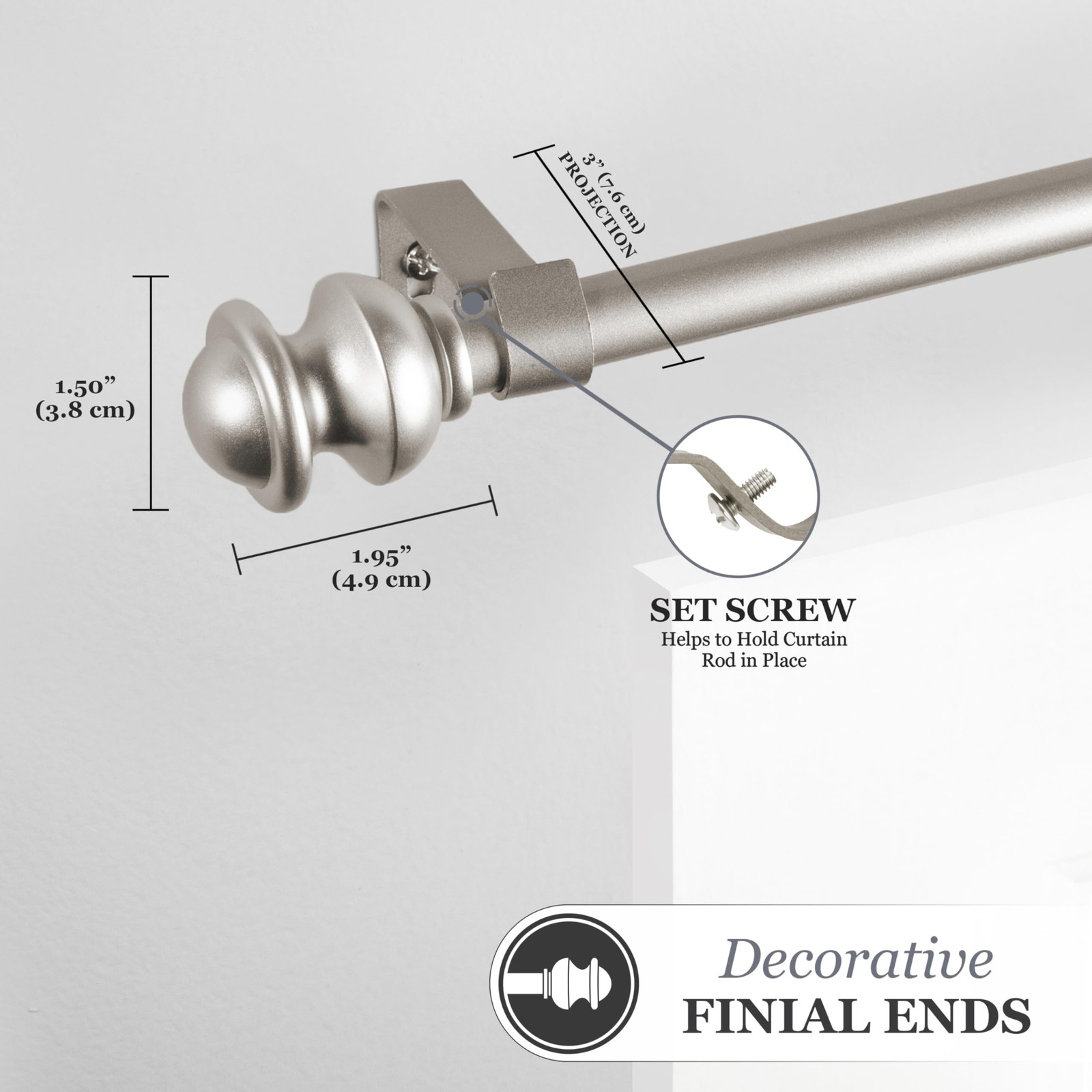 Kendall Standard Decorative Window Curtain Rod, KN71716, 28-48″ (71cm-122cm),…