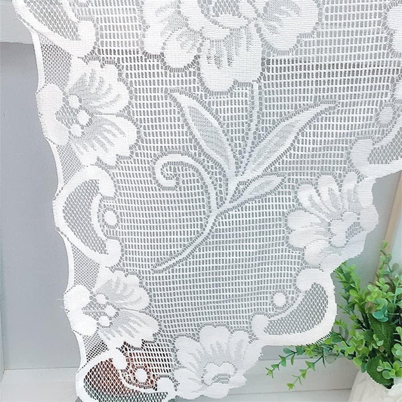 59″X39″ White Semi-Sheer Floral Lace Curtain For Window Decoration Rod Pocket US