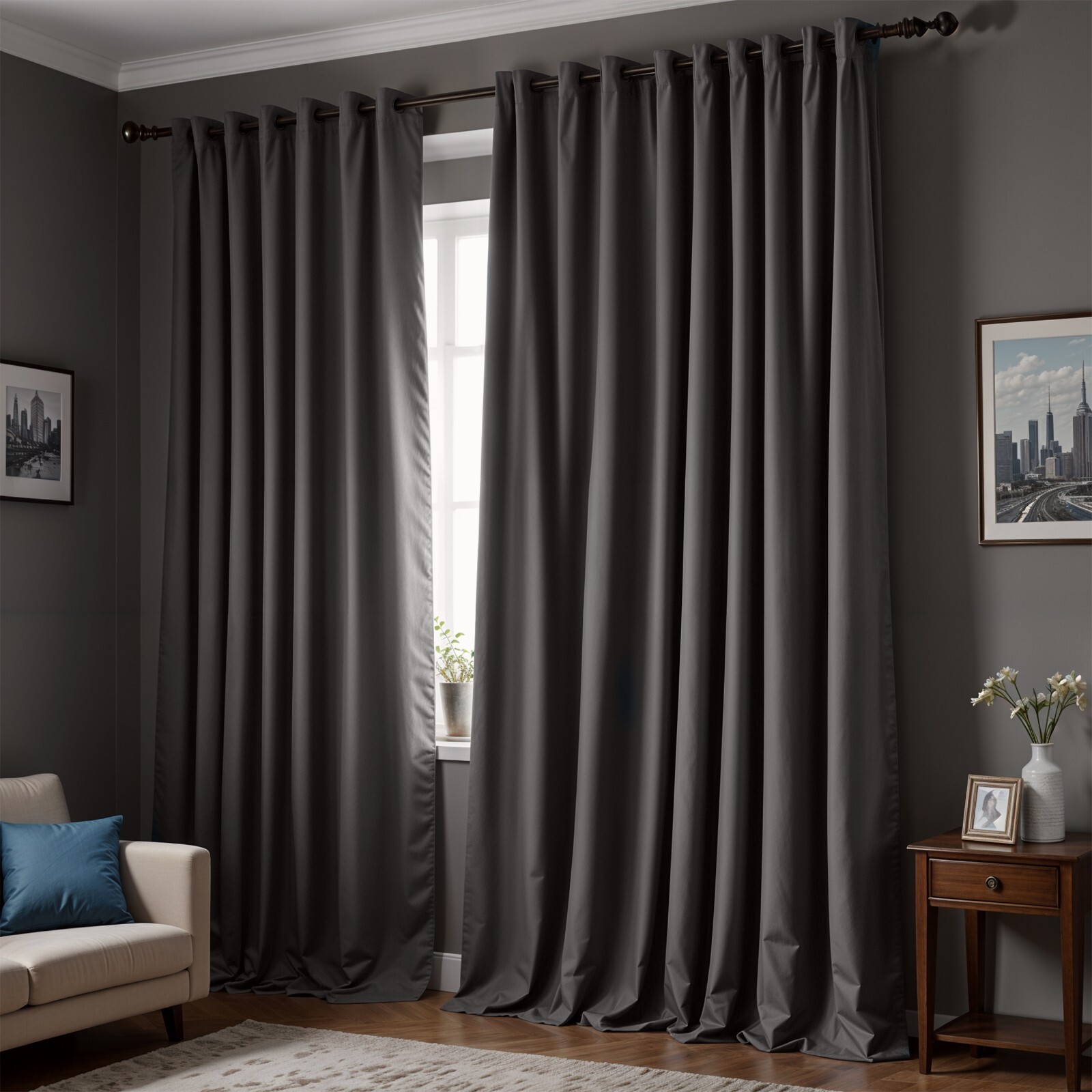 100% Blackout Thermal Insulated Window Curtain Grommet Curtains (2 Panels Set)