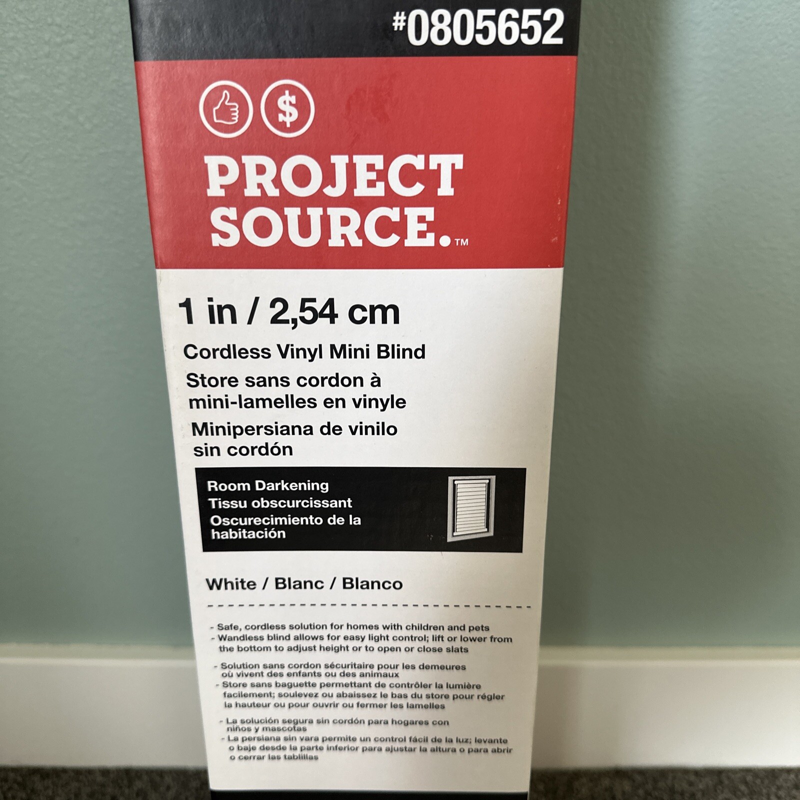 CORDLESS WHITE BLINDS 36×64 PROJECT SOURCE 36″x64″ 1 INCH VINYL MINI WINDOW NIB