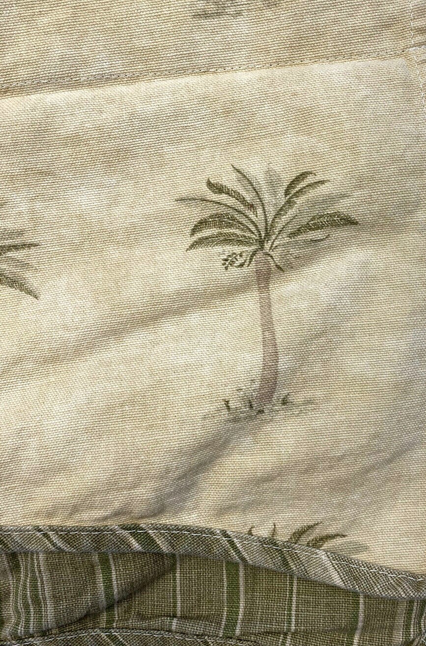 2 Discontinued Waverly Valances Curtains Neutral Green Stripe Palm Print Pair