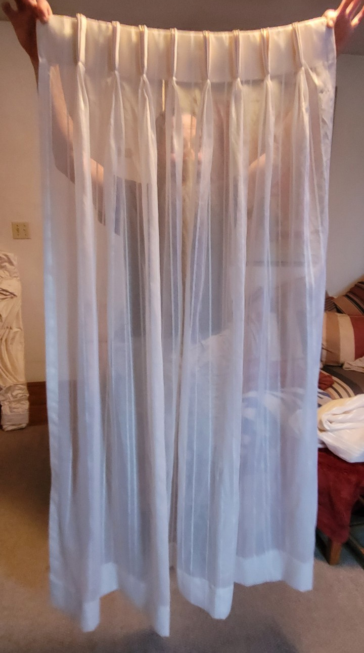 Sheer Curtain Stripes White Off White 60″x43″ Pleated Fancy Dining Room Living