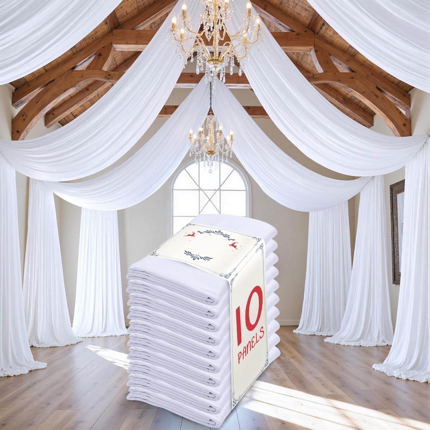 50ft×20ft White Ceiling Curtain Drapes for Weddings Parties, Wrinkle Free Polyes