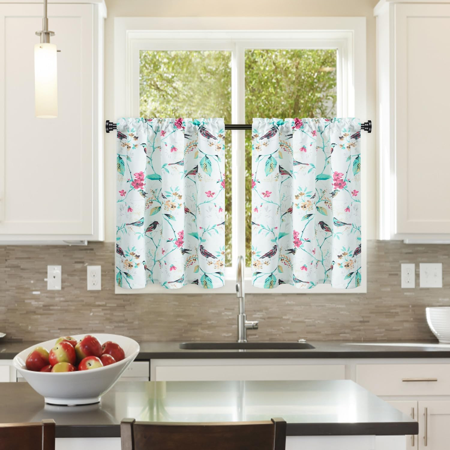 Bird Pattern Cafe Tier Curtains & Drapes Set for Small Windows