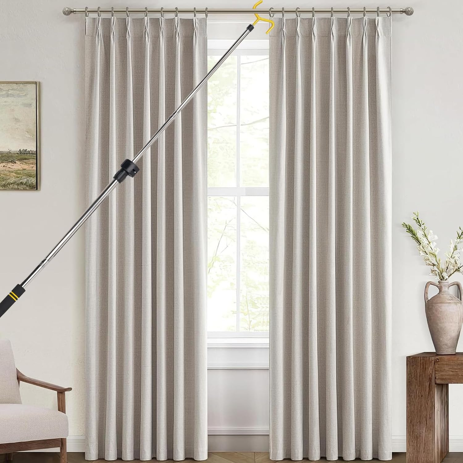 Drapery Pull Rod, Curtain Pull Rod for Curtains Drapes Telescopic Adjustable 36″