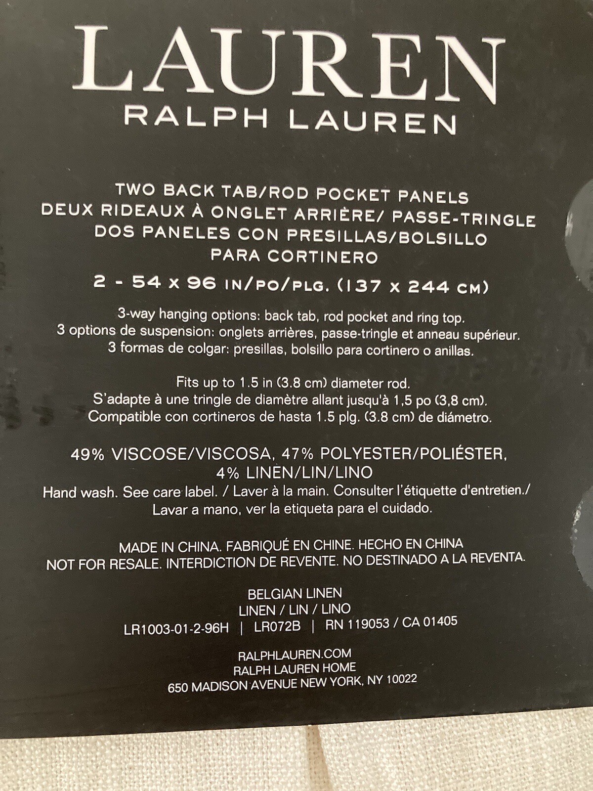 2 Ralph Lauren Back Tab Panels Curtains Belgian Linen Natural Beige 54″ x 96″