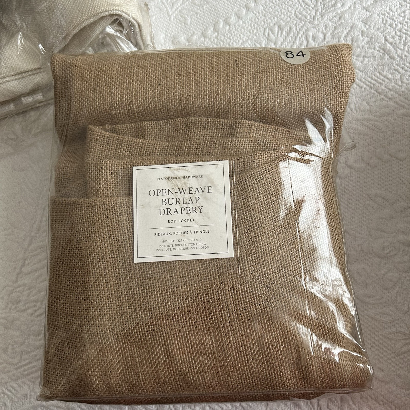 Restoration Hardware Drapery Open Weave Burlap Drapery 84″ x 50″