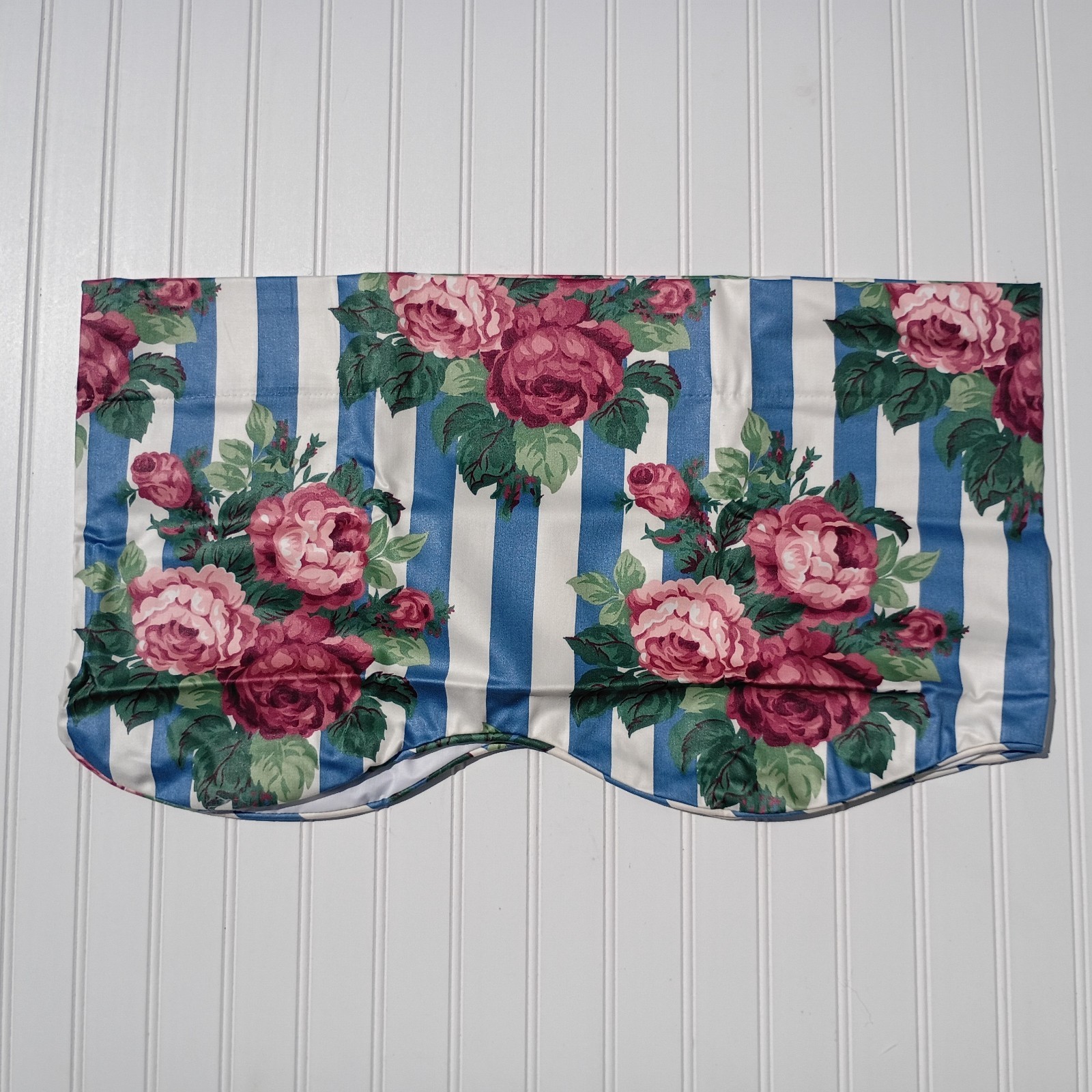 CURTRON Curtain Valance Elegant Creations Scalloped Kate Rose Blue Stripe 90s
