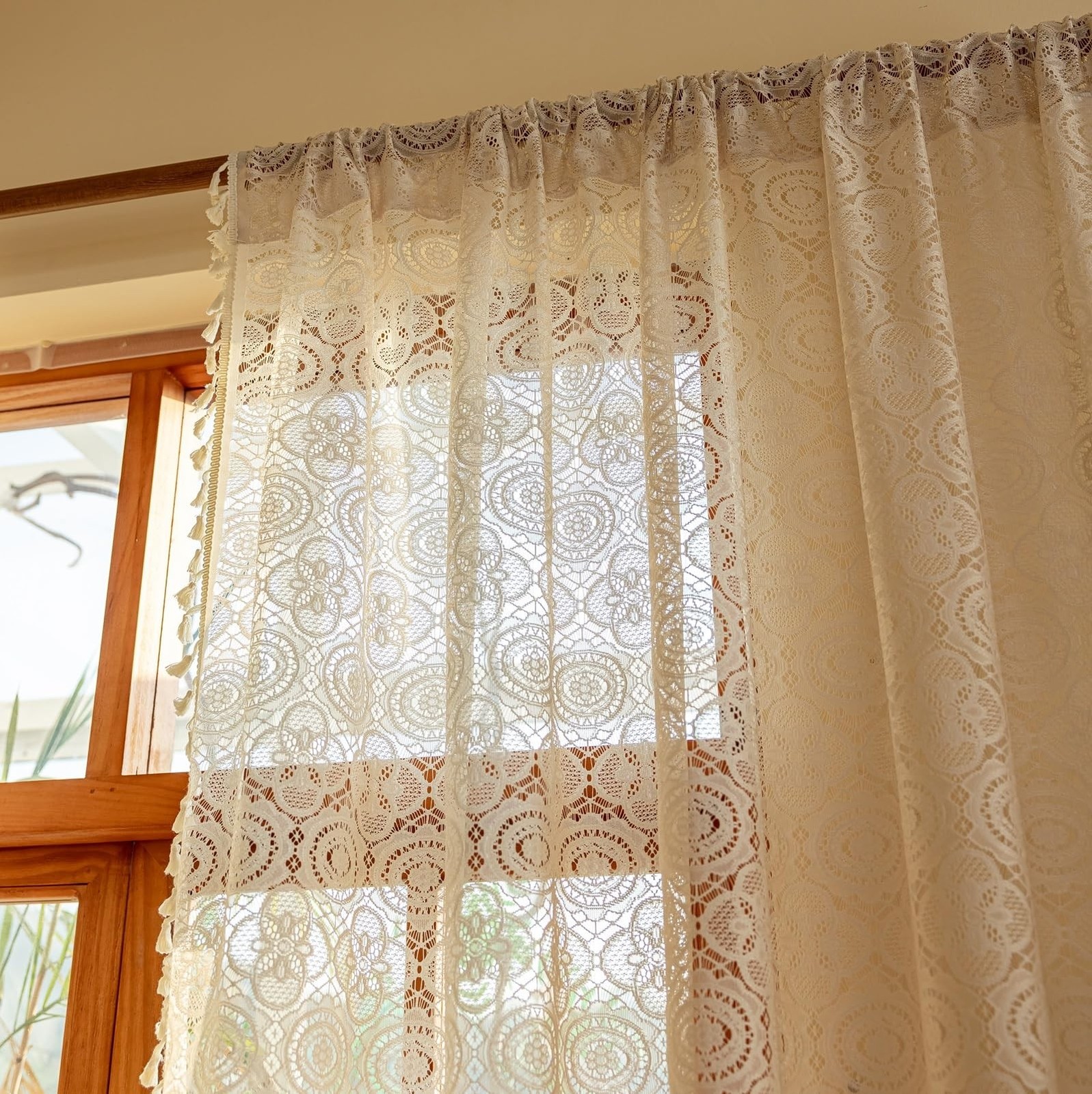 YJ YANJUN Boho Lace Curtains 54 inch Length 2 Panels -Vintage Floral Crochet …