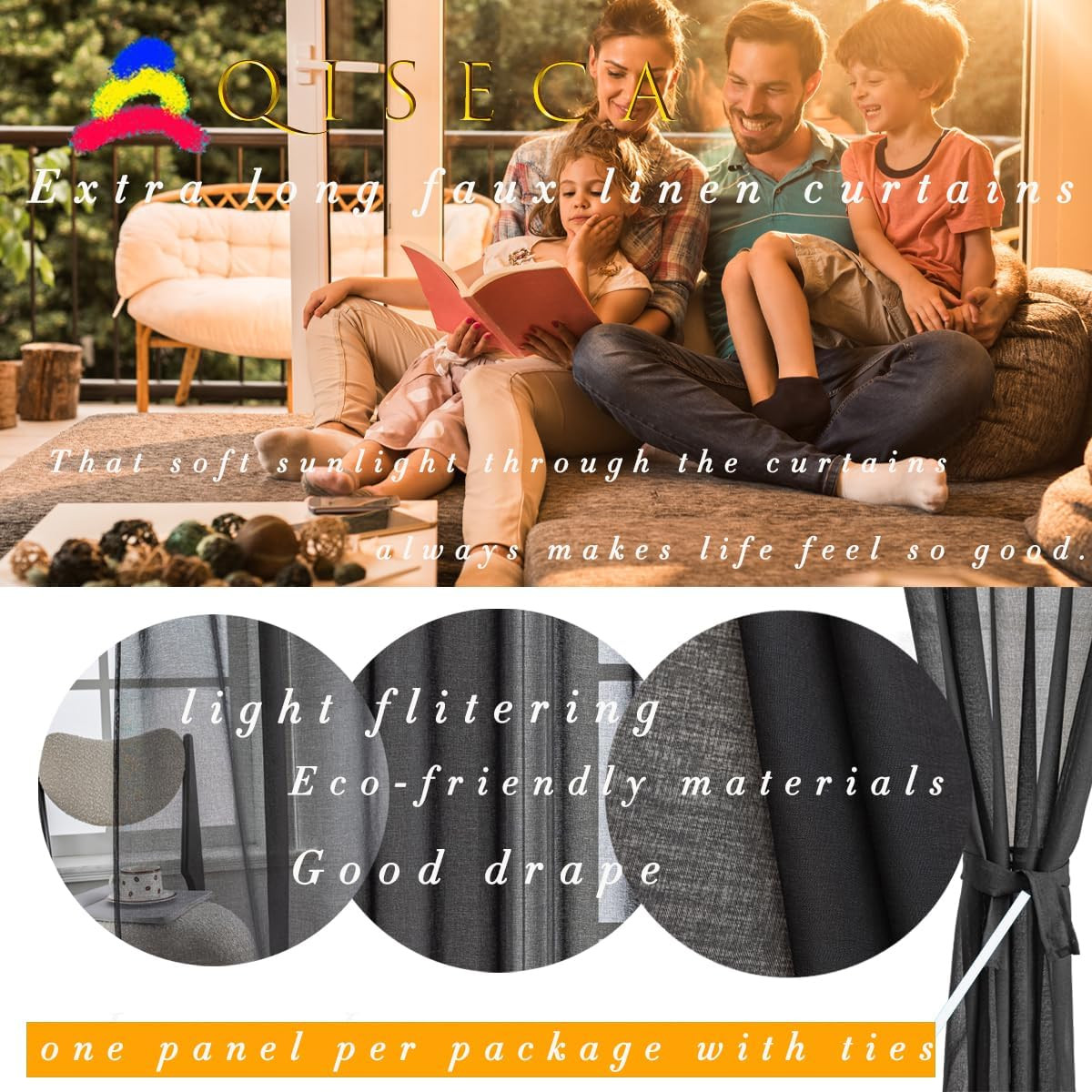 20Ft Extra Long Sheer Curtains for Tall Windows – Pure Black 52×240 Panel