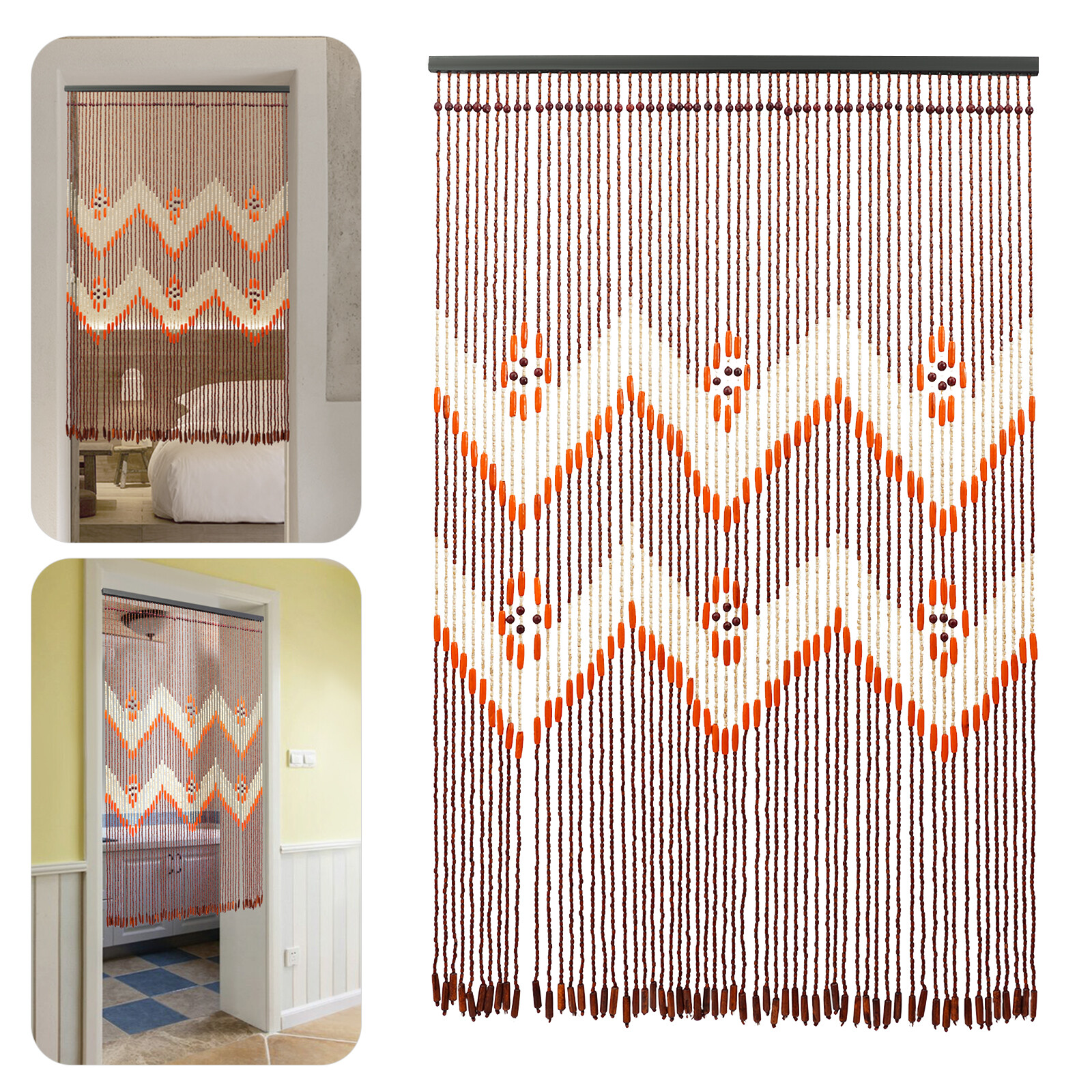 Wavy Shape Door String Curtains for Doorways Bamboo Door Curtain Privacy Decor