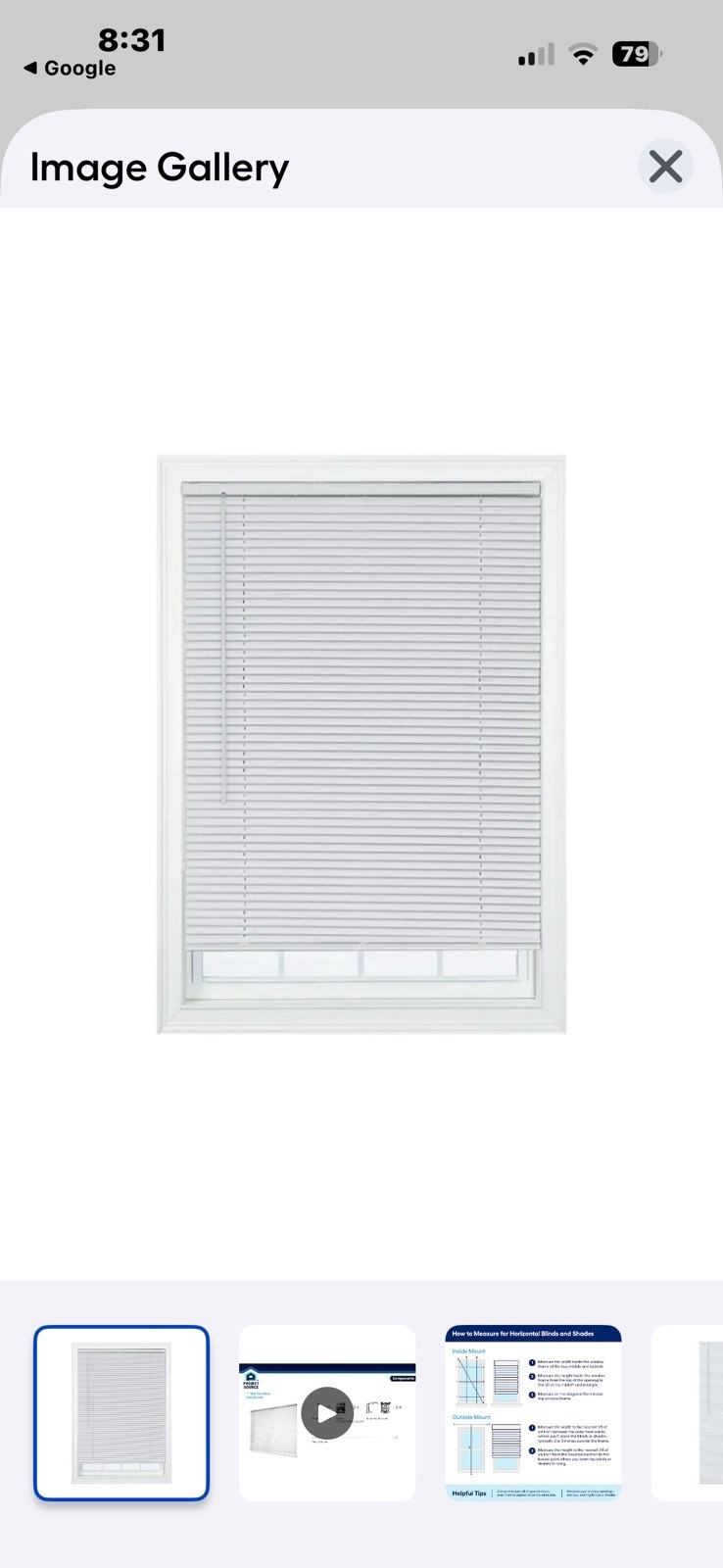 Project Source 1″ Cordless Vinyl Mini Blind White Room Darkening 32″ x 64″ NEW